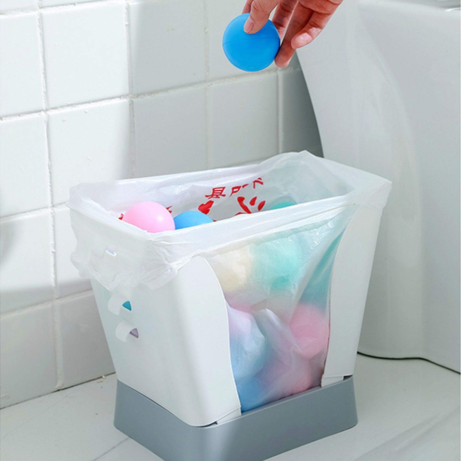 Plastic Garbage Can Expandable Trash Bag Holder Large Capacity for Kitchen Bathroom Pale Grey - Image 3