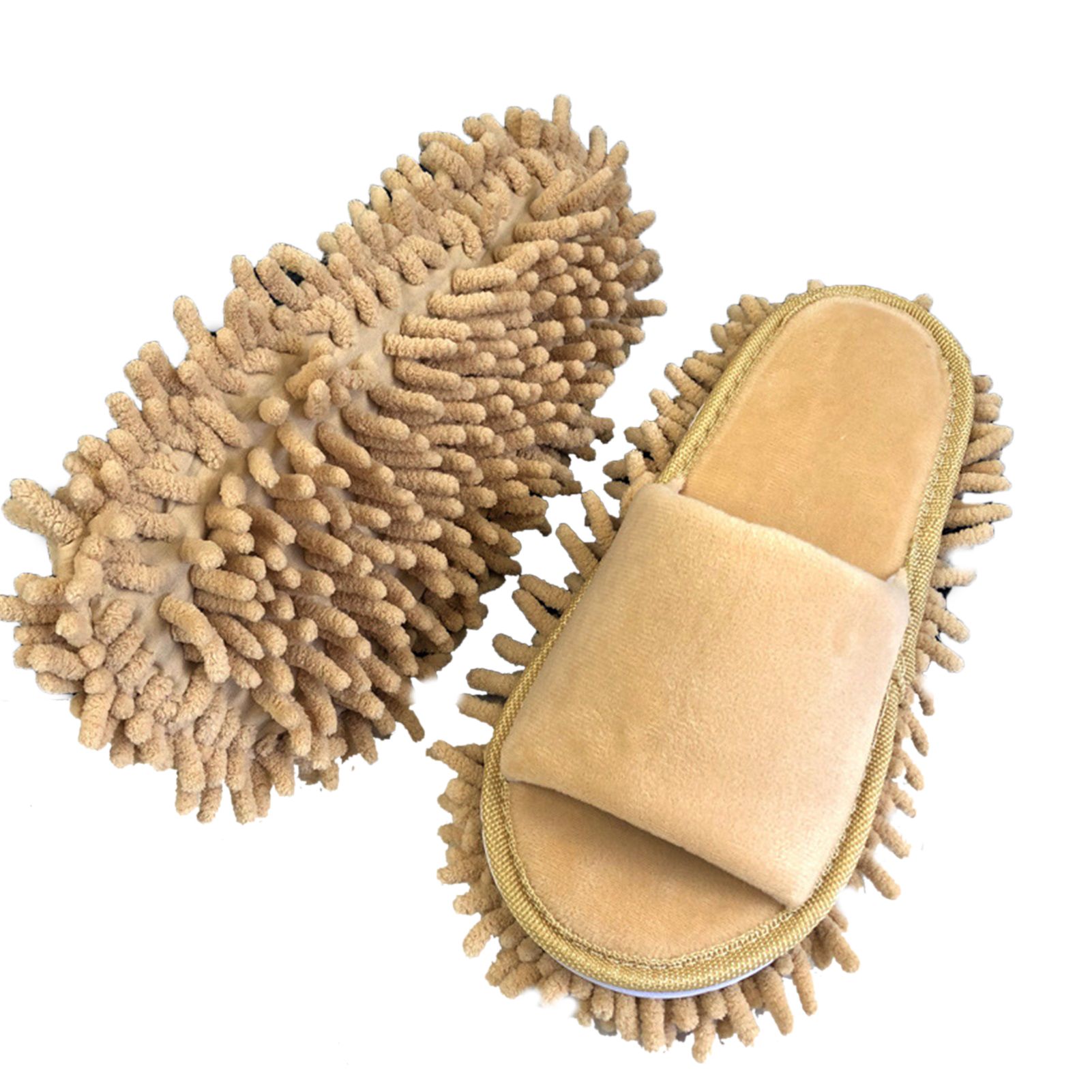 Floor Slippers Lazy Open Toed Mop Slipper Home Use Soft Pure Color Cleaning Slipper Beige M 39-41 - Image 1