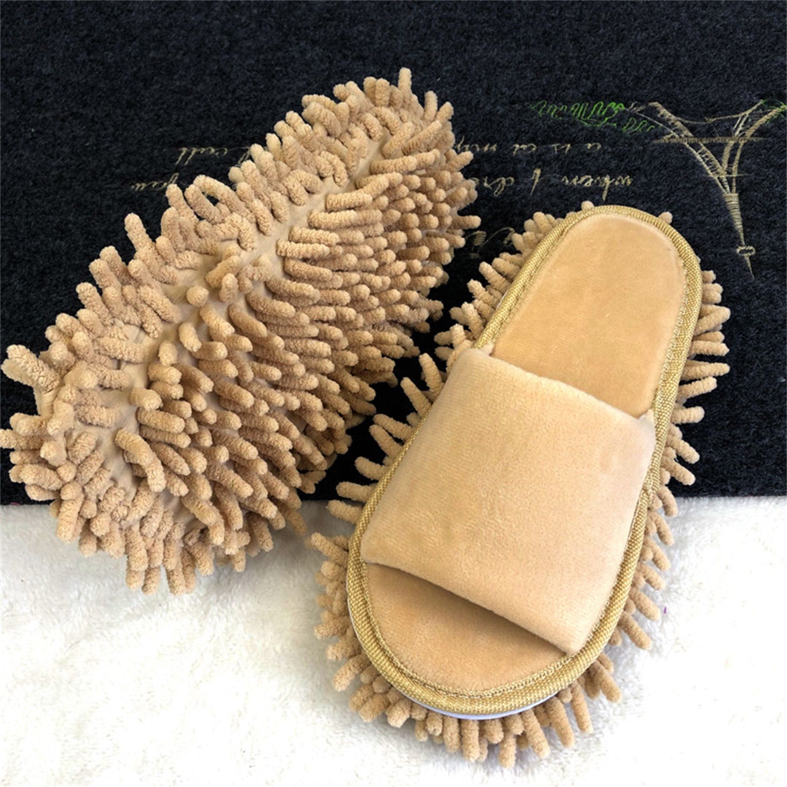 Floor Slippers Lazy Open Toed Mop Slipper Home Use Soft Pure Color Cleaning Slipper Beige M 39-41 - Image 5