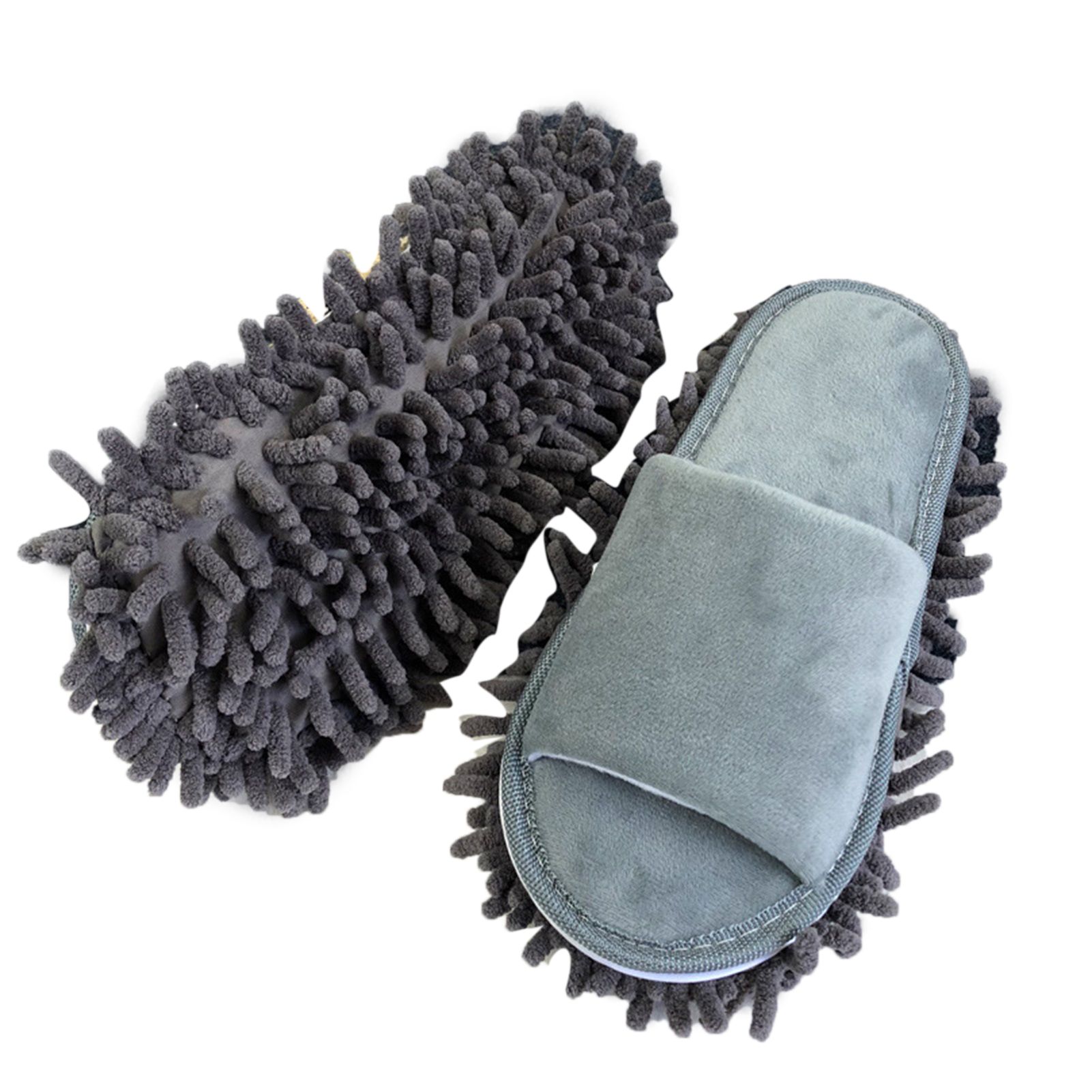 Floor Slippers Lazy Open Toed Mop Slipper Home Use Soft Pure Color Cleaning Slipper Grey M 39-41 - Image 1