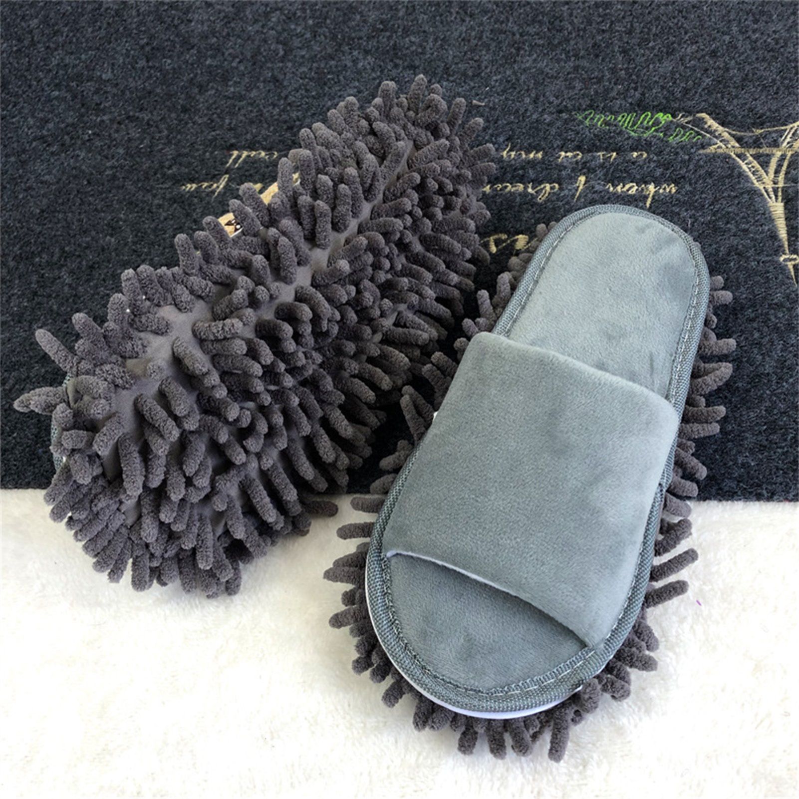 Floor Slippers Lazy Open Toed Mop Slipper Home Use Soft Pure Color Cleaning Slipper Grey M 39-41 - Image 3