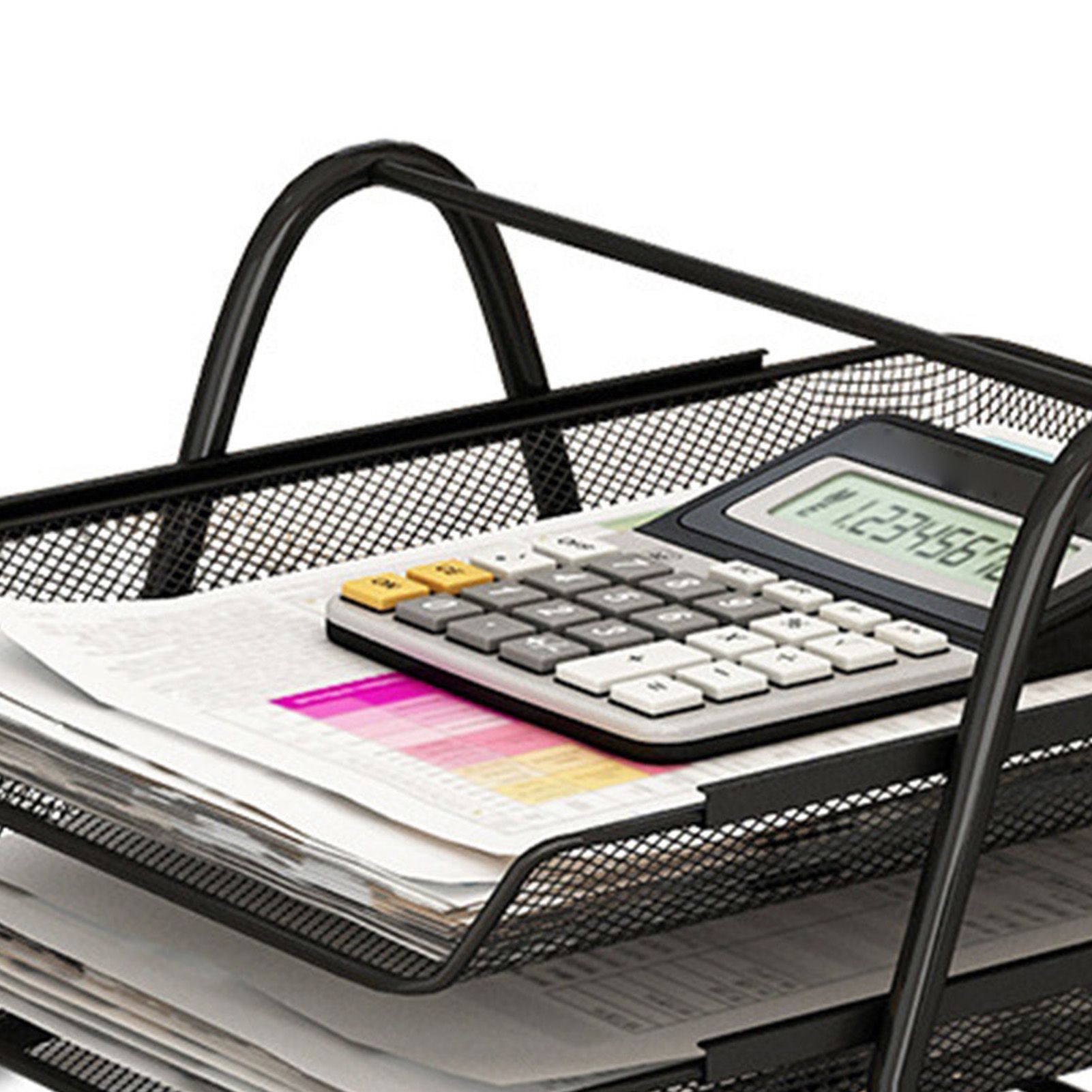 Office Desk Document Tray Mesh Bracket Paper Letter Shelf Holder Black Metal for Home Study School 2 Layers - Image 2
