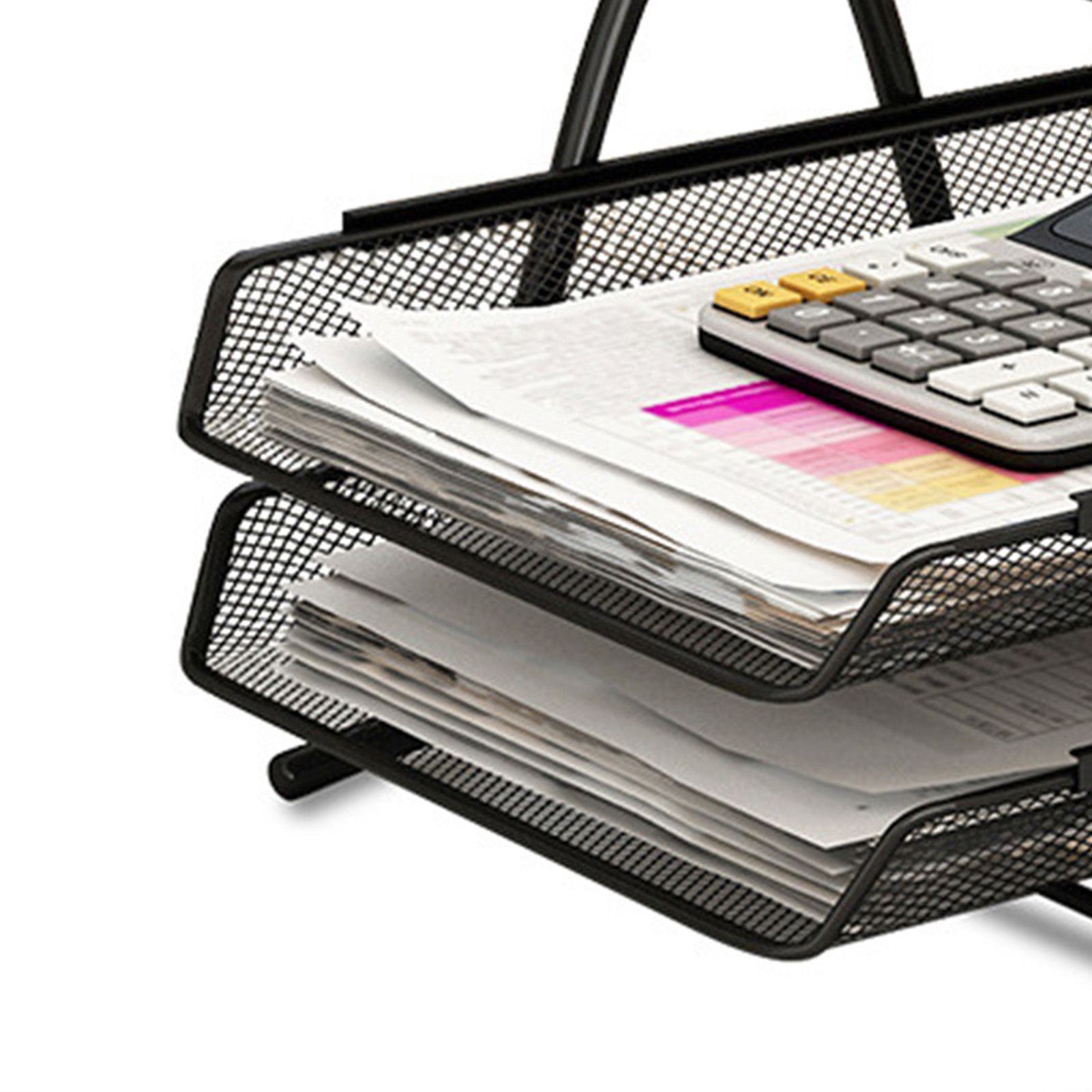 Office Desk Document Tray Mesh Bracket Paper Letter Shelf Holder Black Metal for Home Study School 2 Layers - Image 3