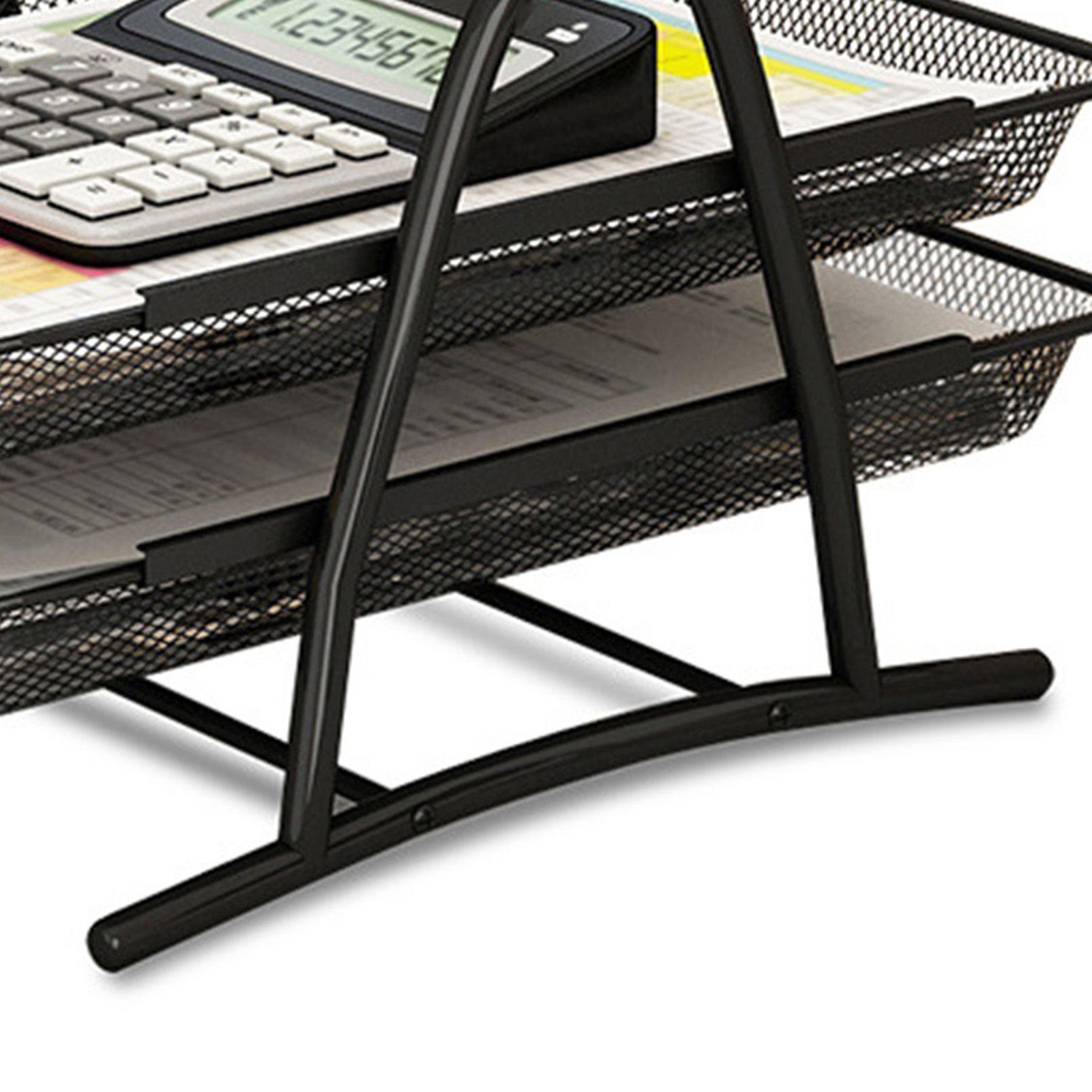 Office Desk Document Tray Mesh Bracket Paper Letter Shelf Holder Black Metal for Home Study School 2 Layers - Image 4