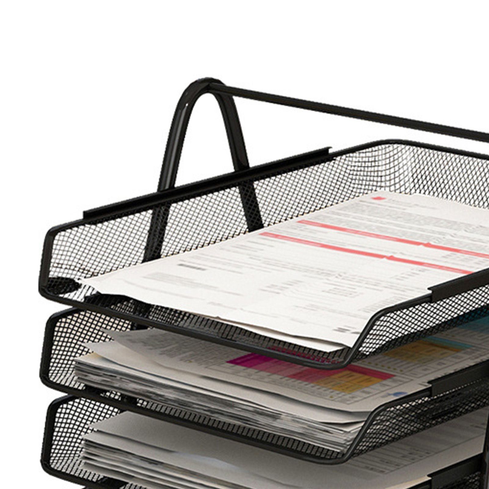 Office Desk Document Tray Mesh Bracket Paper Letter Shelf Holder Black Metal for Home Study School 3 Layers - Image 2