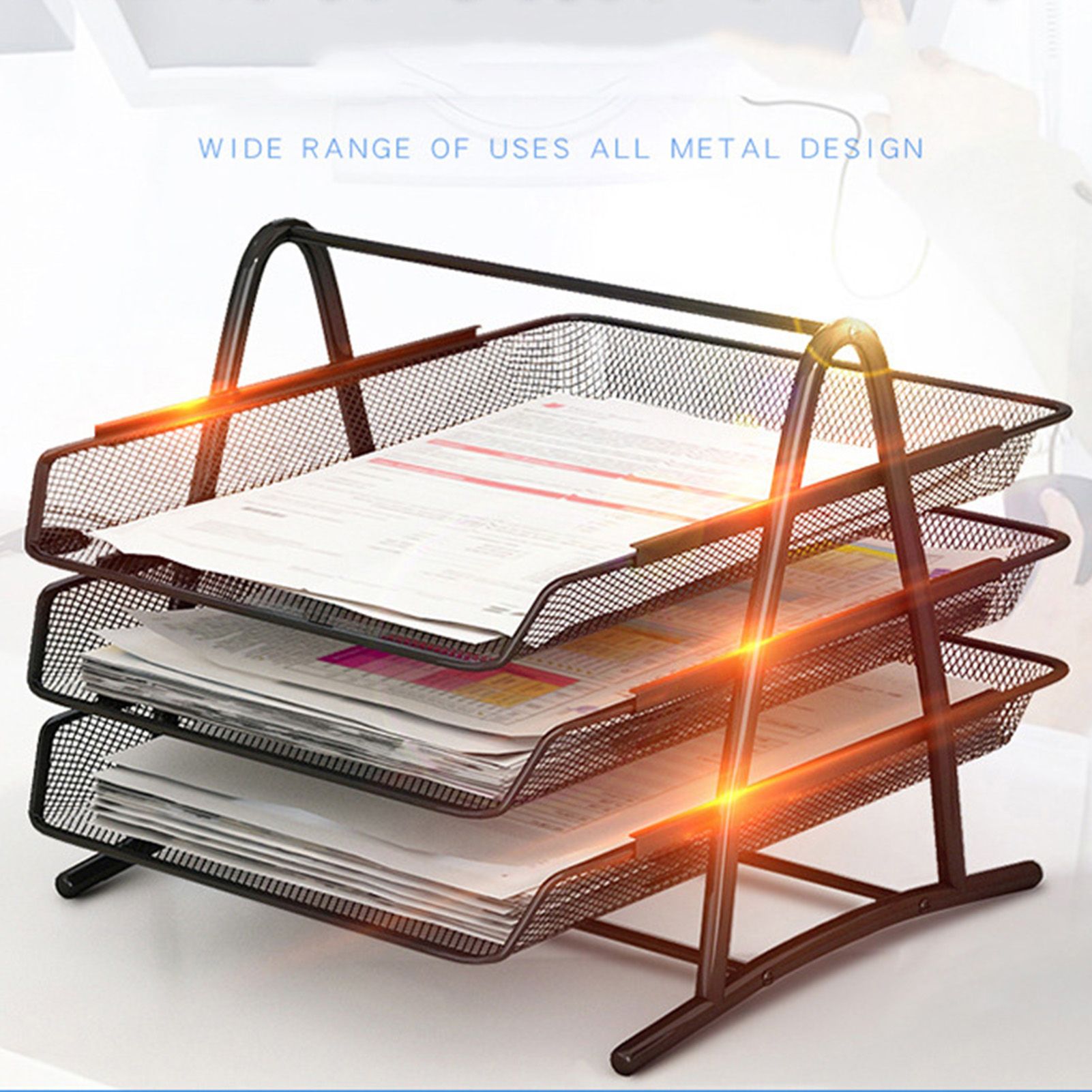 Office Desk Document Tray Mesh Bracket Paper Letter Shelf Holder Black Metal for Home Study School 3 Layers - Image 4