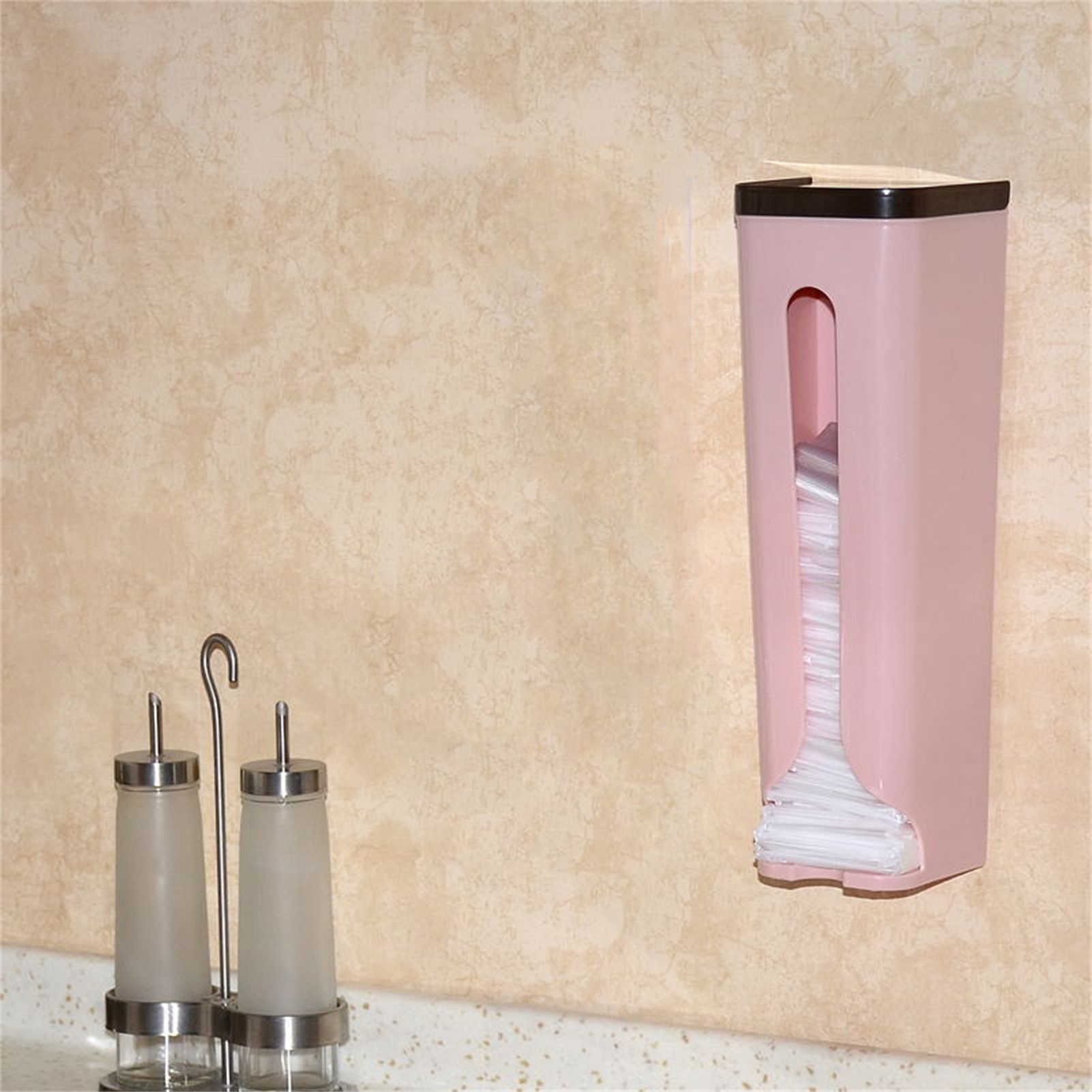 2PCS Wall Mounted Garbage Bag Storage Rack Back Adhesive Organizer Professional for Kitchen Pink 31x10x10cm / 12.2x3.9x3.9in - Image 4