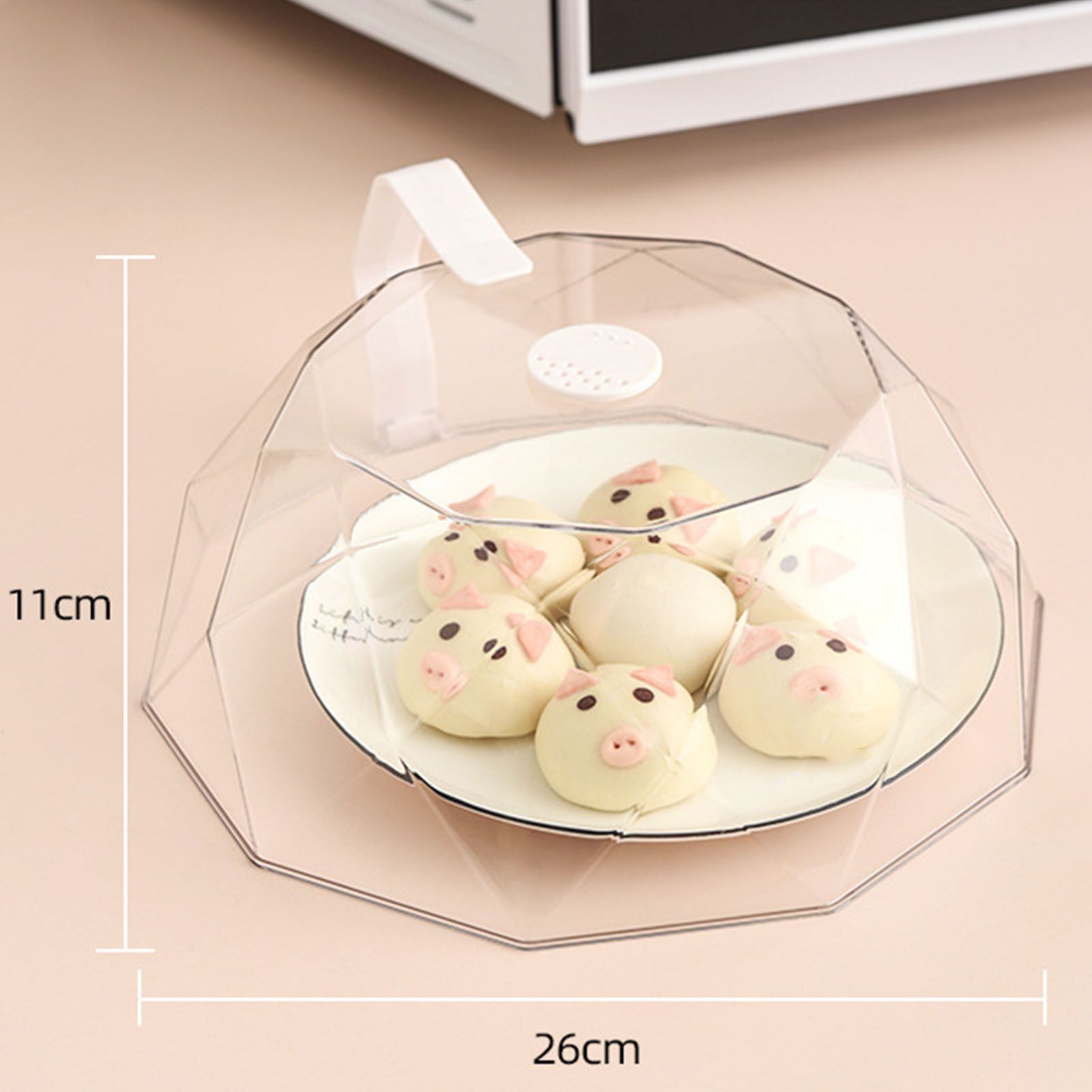 Geometric Microwave Splatter Cover Food Plate Lid with Steam Vents Handle Dustproof for Tray Pan Bowl White - Image 4