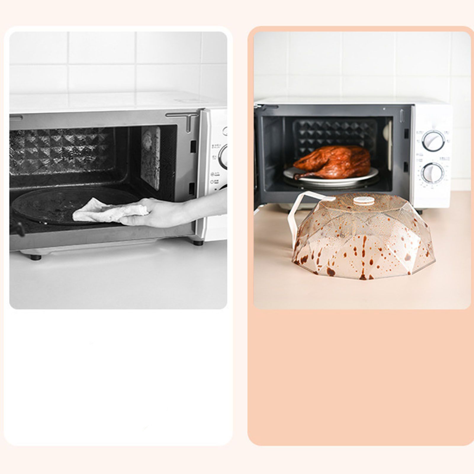 Geometric Microwave Splatter Cover Food Plate Lid with Steam Vents Handle Dustproof for Tray Pan Bowl White - Image 7