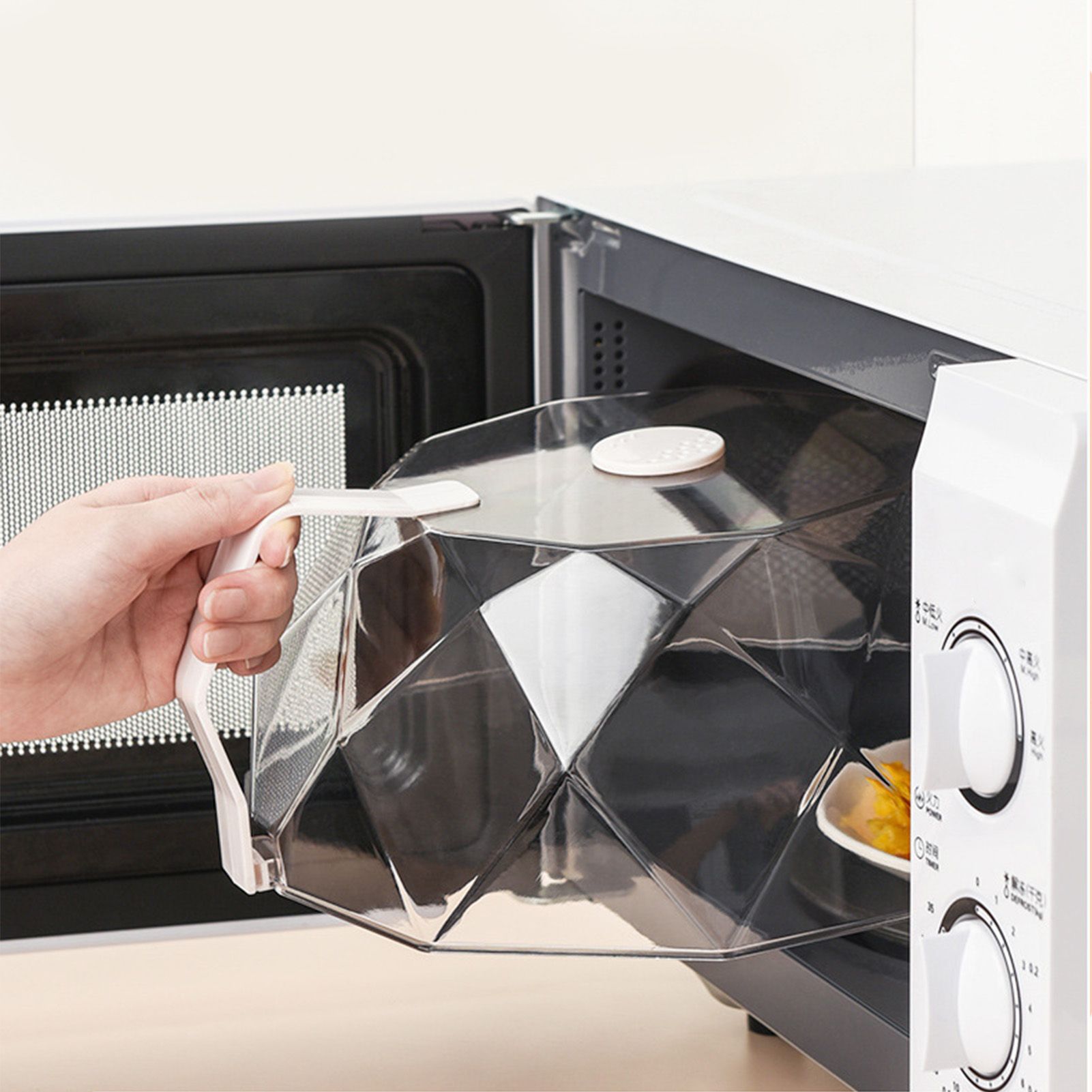 Geometric Microwave Splatter Cover Food Plate Lid with Steam Vents Handle Dustproof for Tray Pan Bowl White - Image 8