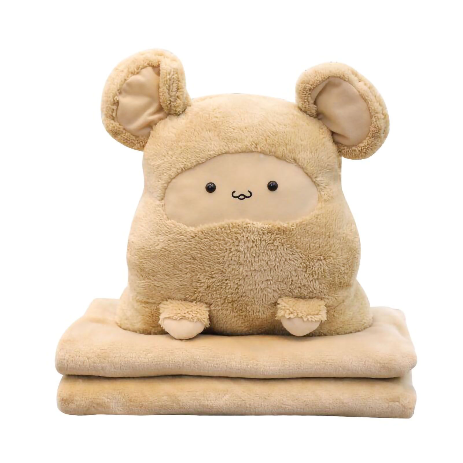 Plush Cushion Pillow Air Conditioning Blanket Cute Mouse Appearance Multifunctional Blanket Throw Pillow Beige 7318 About 100x80cm - Image 1