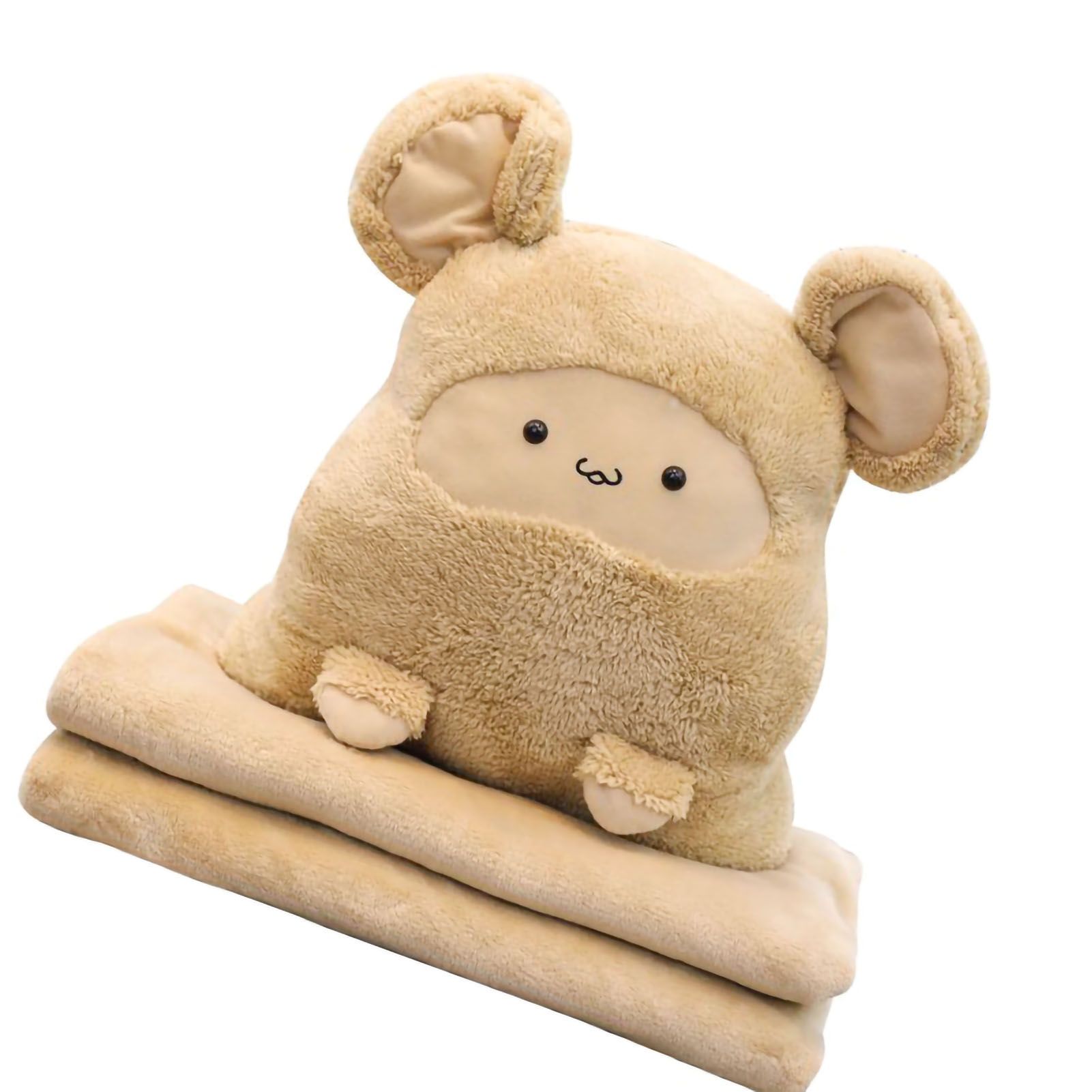 Plush Cushion Pillow Air Conditioning Blanket Cute Mouse Appearance Multifunctional Blanket Throw Pillow Beige 7318 About 100x80cm - Image 4