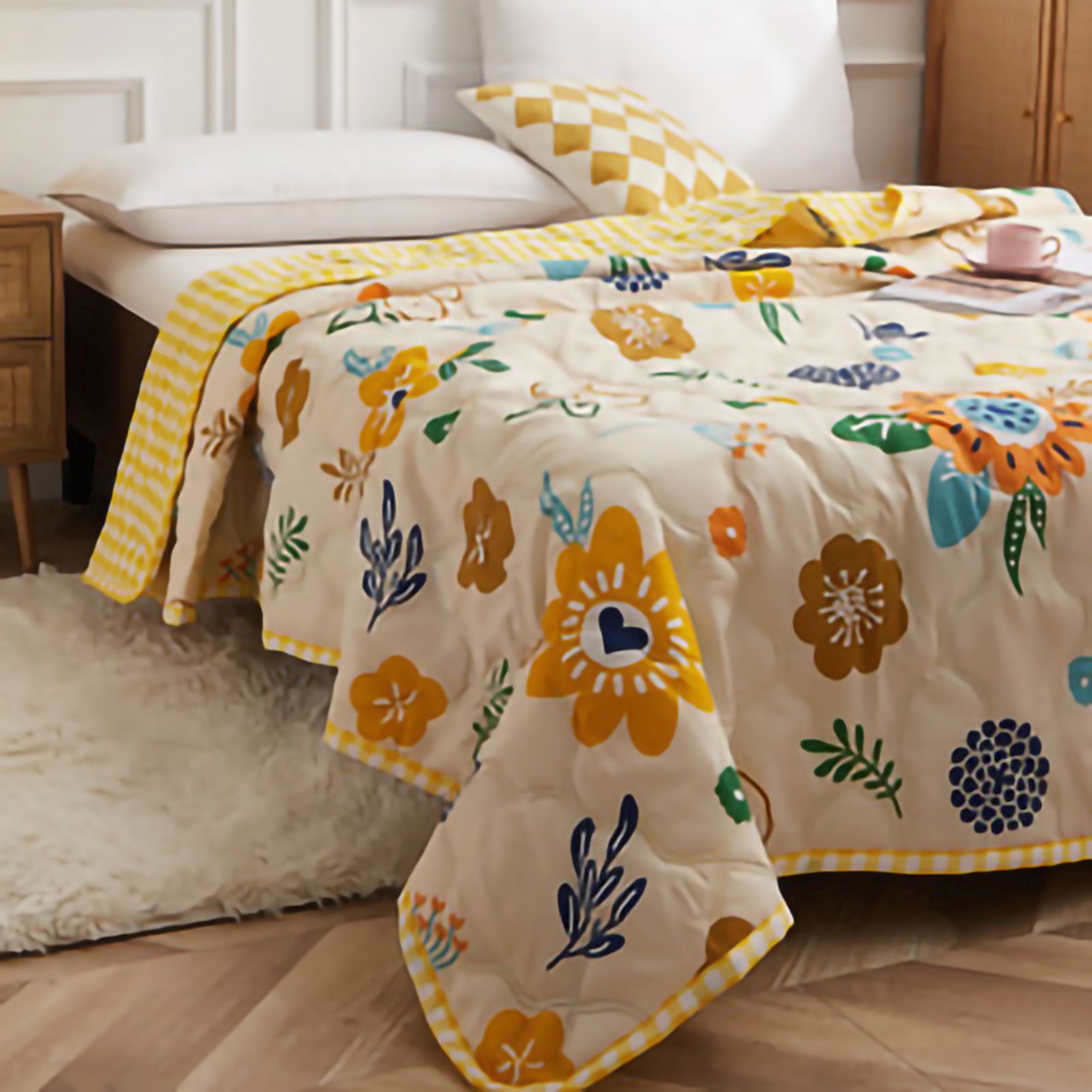 Summer Air Conditioner Quilt Machine Washable Soft Breathable Portable Air Conditioner Blanket Summer Comforter Sunflower Open 150x200cm - Image 3