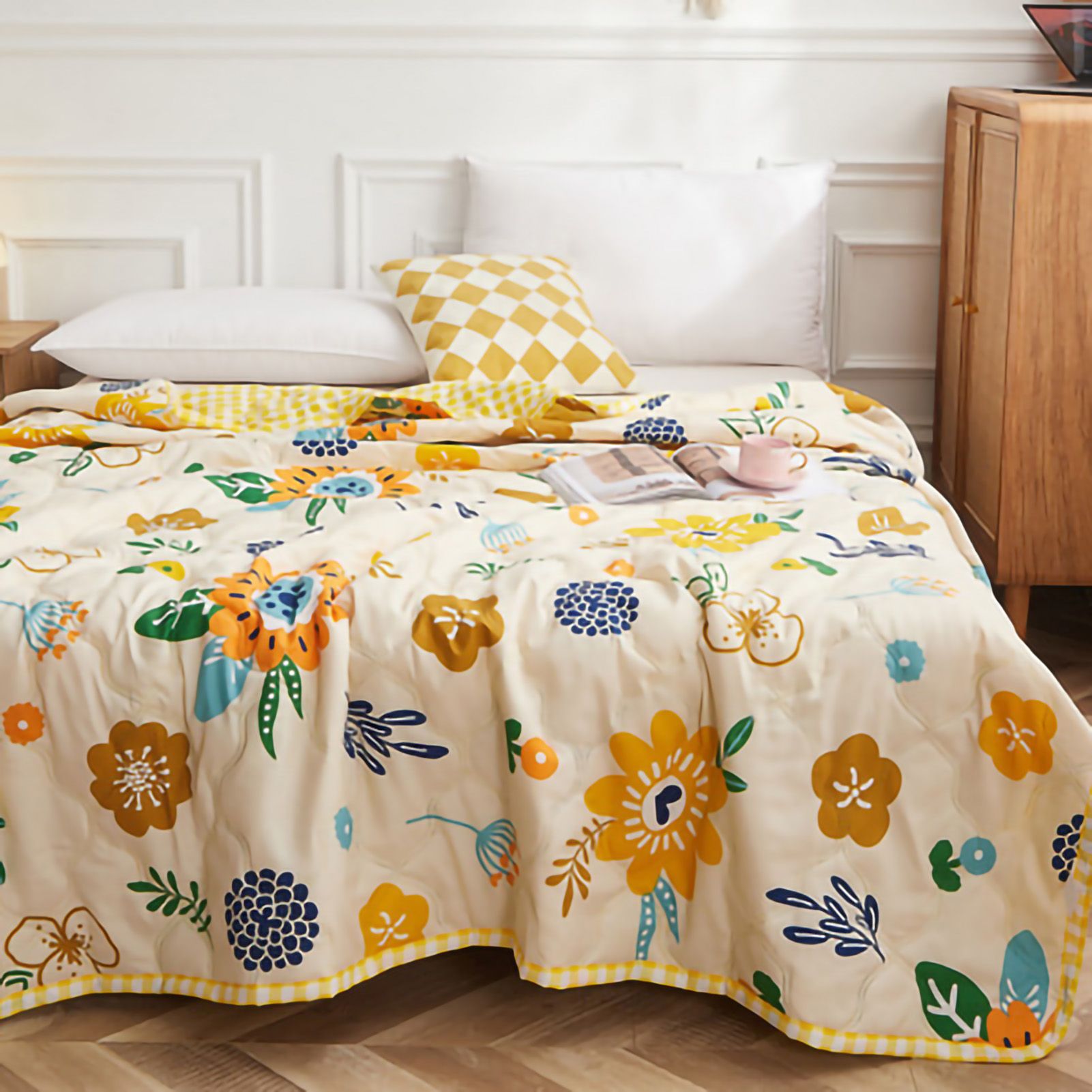 Summer Air Conditioner Quilt Machine Washable Soft Breathable Portable Air Conditioner Blanket Summer Comforter Sunflower Open 150x200cm - Image 5