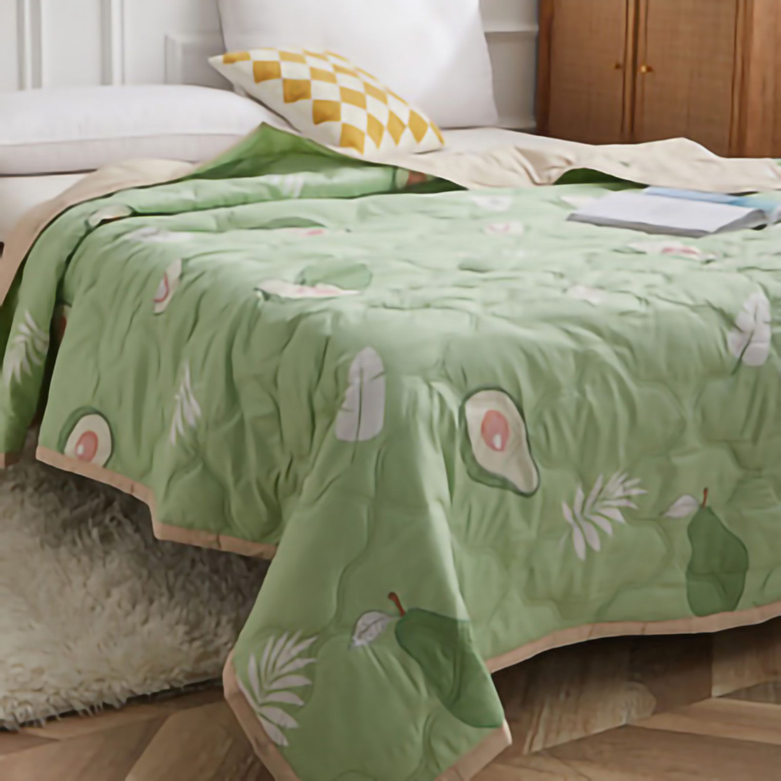 Summer Air Conditioner Quilt Machine Washable Soft Breathable Portable Air Conditioner Blanket Summer Comforter avocado 180x200cm - Image 4