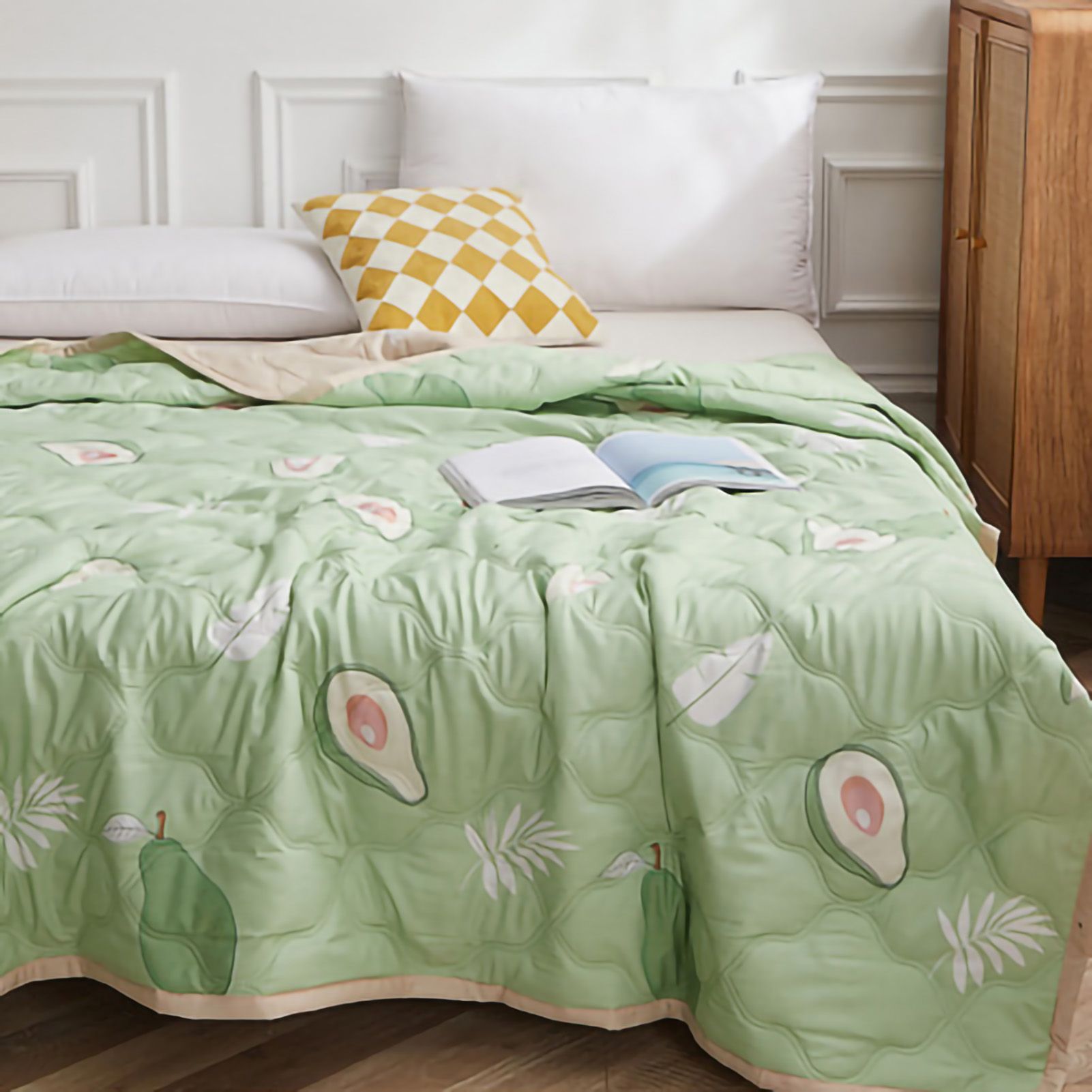 Summer Air Conditioner Quilt Machine Washable Soft Breathable Portable Air Conditioner Blanket Summer Comforter avocado 180x200cm - Image 5