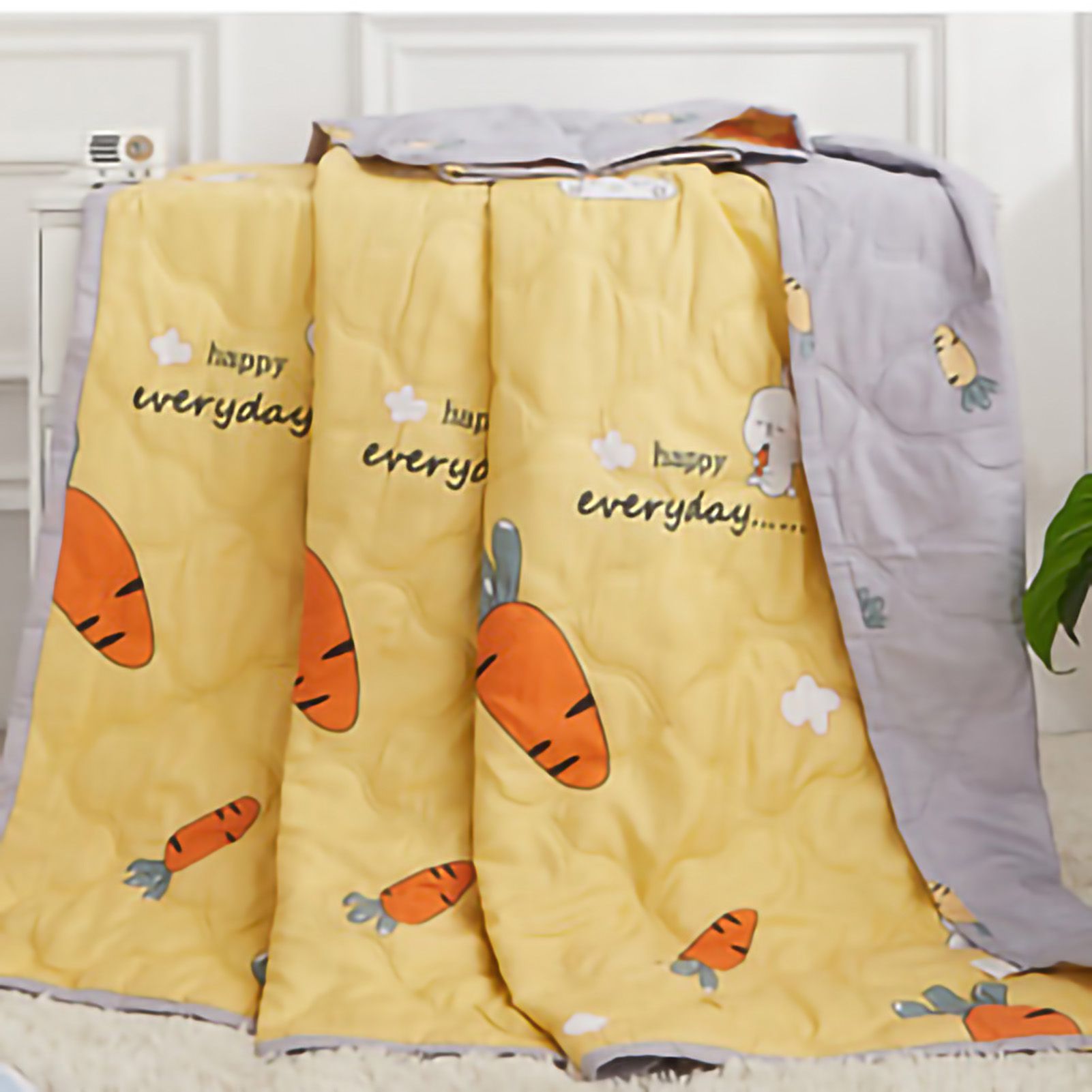 Summer Air Conditioner Quilt Machine Washable Soft Breathable Portable Air Conditioner Blanket Summer Comforter Happy Radish 180x200cm - Image 2