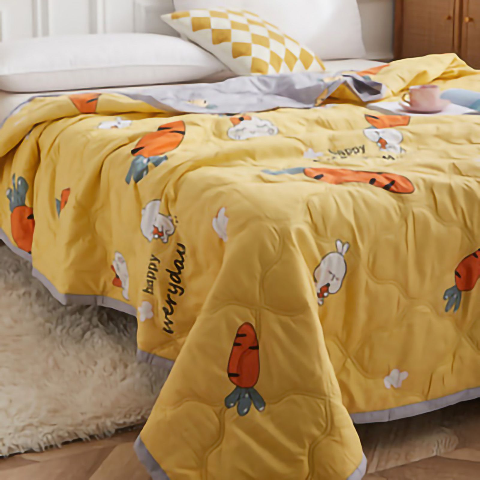 Summer Air Conditioner Quilt Machine Washable Soft Breathable Portable Air Conditioner Blanket Summer Comforter Happy Radish 180x200cm - Image 5