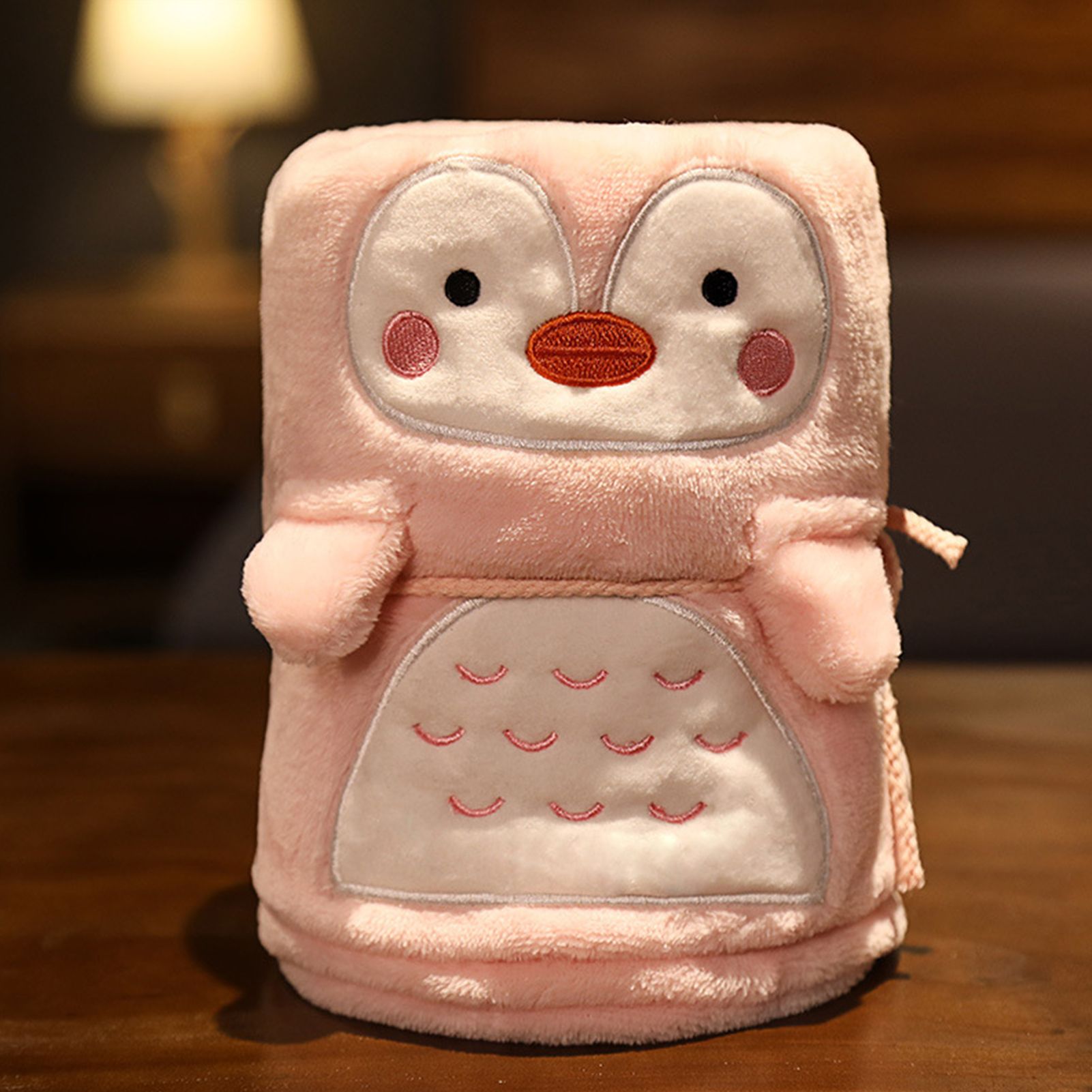 Flannel Blanket Cute Animal Shape Soft Skin Friendly Portable Nap Blanket for Sofa Bed Office Dormitory Pink Penguin 80x100cm / 31.5x39.4in - Image 2