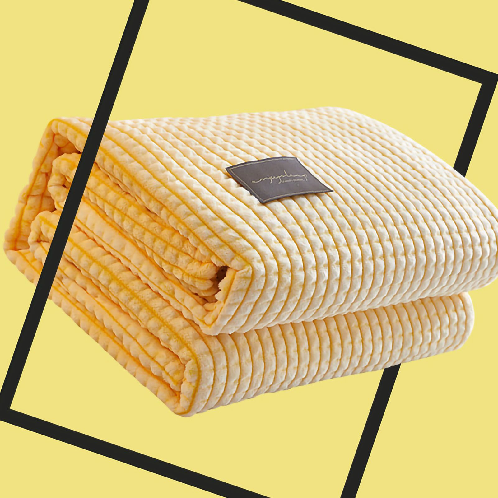 Air Conditioner Quilt Double Sided Soft Comfortable Cat Feeling Cut Flowers Portable Summer Cool Blanket for Office Sofa lemon Yellow 70x100cm/27.6x39.4in - Image 5