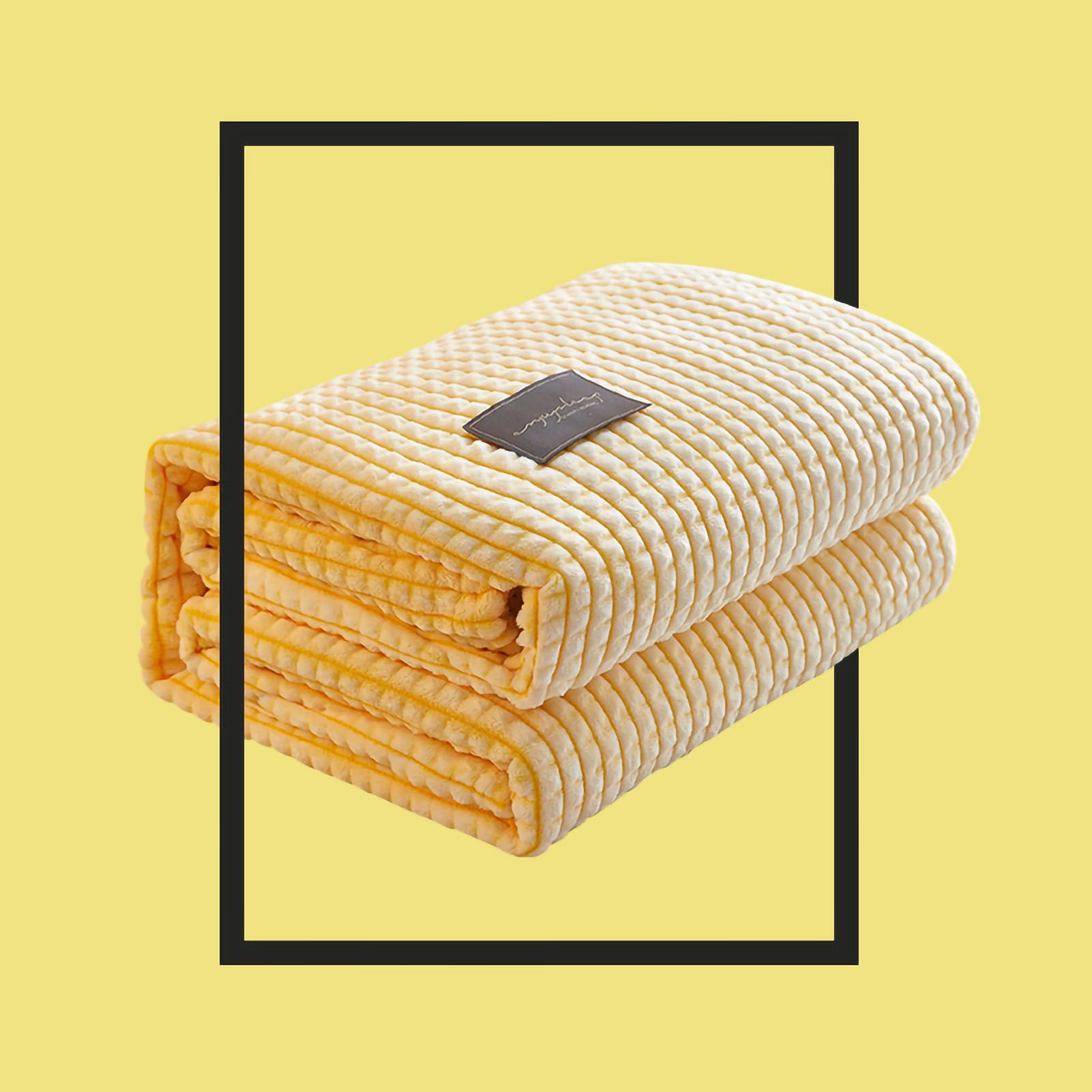 Air Conditioner Quilt Double Sided Soft Comfortable Cat Feeling Cut Flowers Portable Summer Cool Blanket for Office Sofa lemon Yellow 180x200cm/70.9x78.7in - Image 2