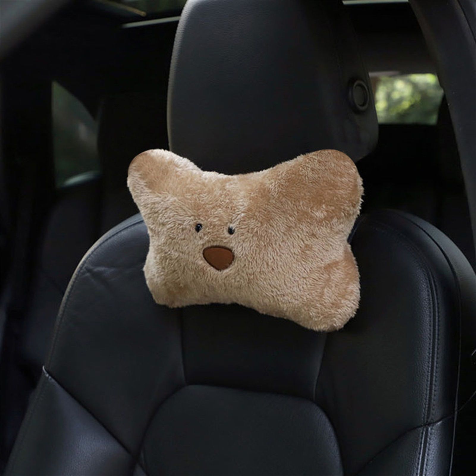 Car Pillow Cute Bear Style Plush Material Soft Comfortable Relieving Stress Car Interior Supplies for Drivers Arm Bear Headrest Brown - Image 3