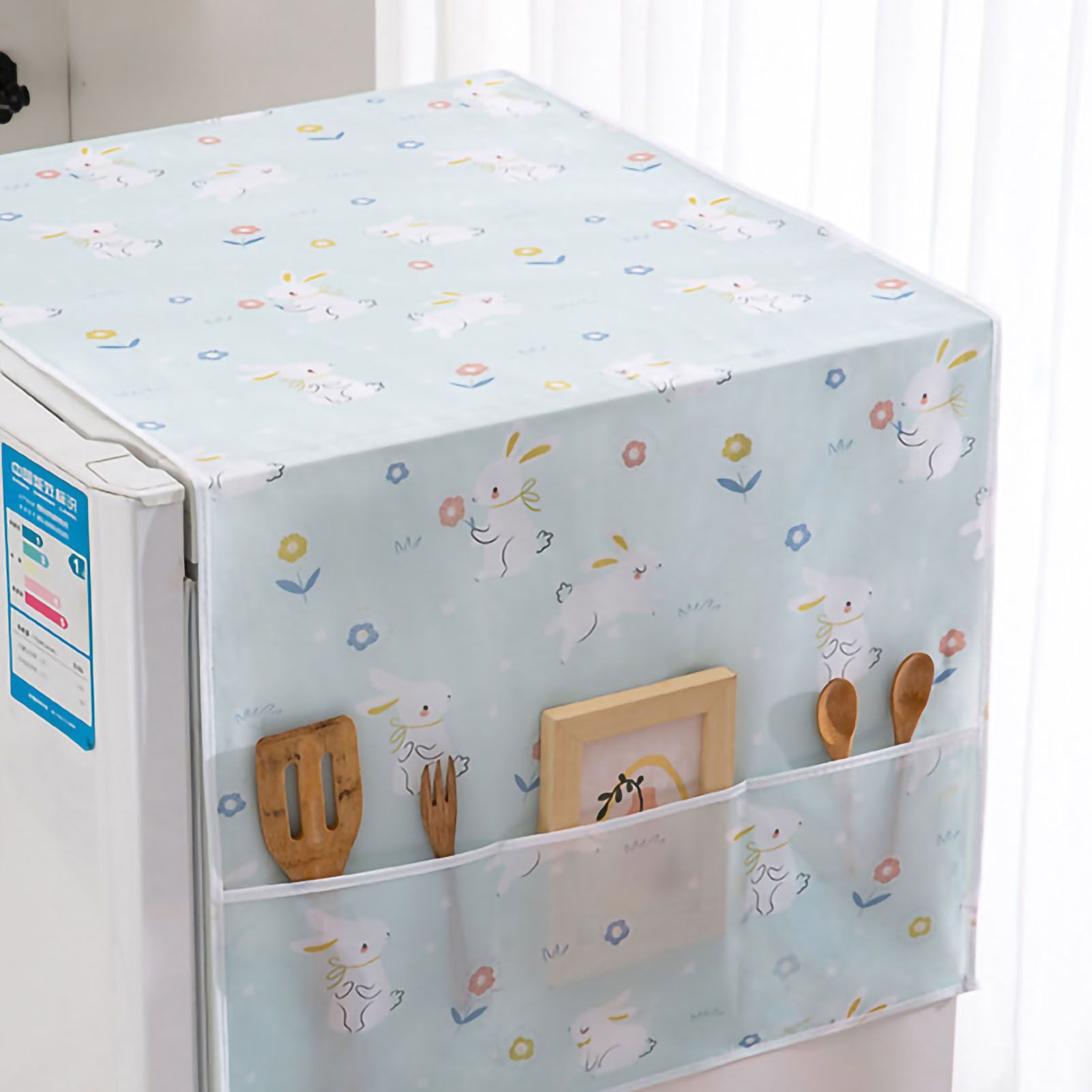 Refrigerator Dust Cover PEVA Home Water and Oil Proofing Refrigerator Cover Towel for Kitchen Rabbit 130x55cm/51.2x21.7in - Image 2