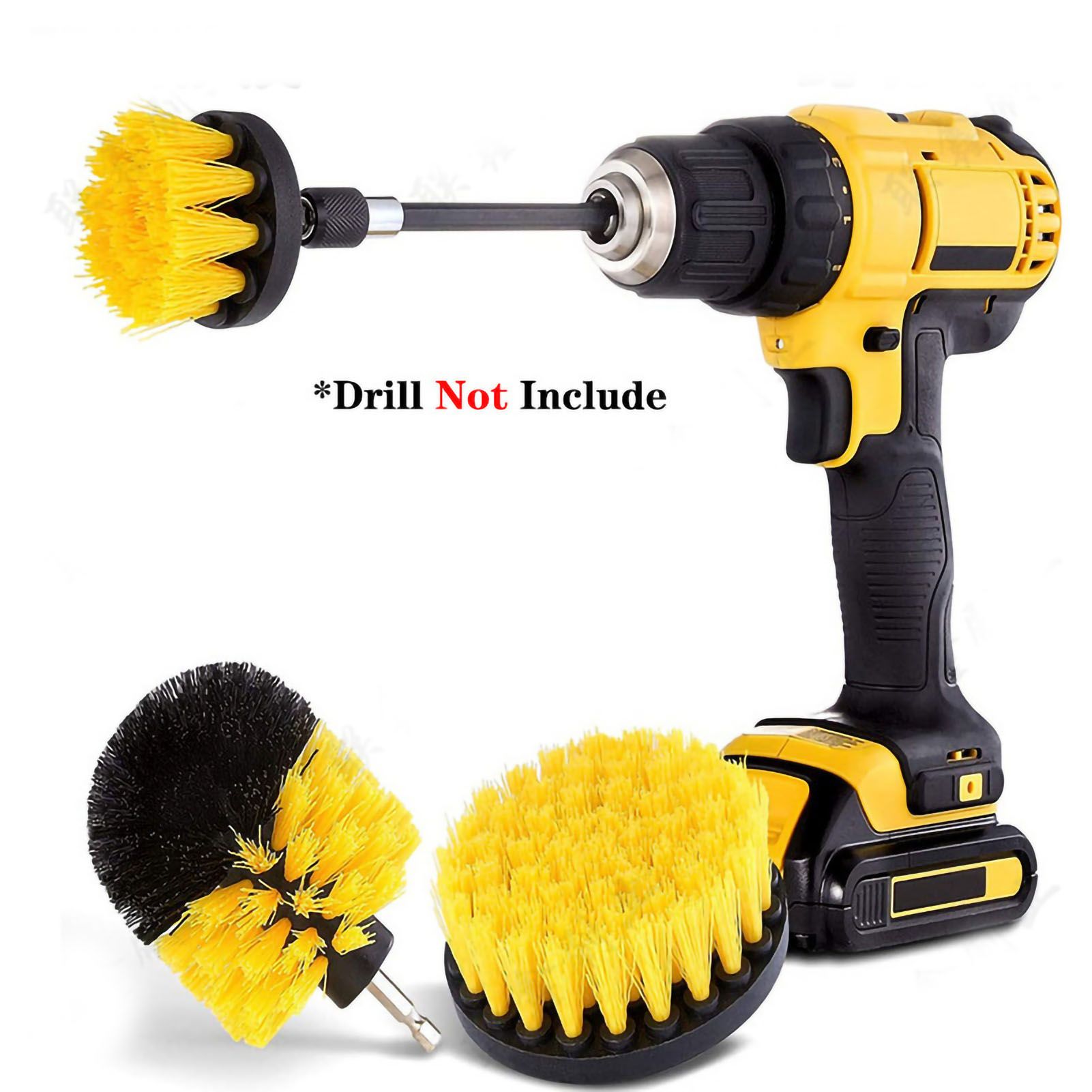 Electric Drill Brush Head Labor Saving Efficient Drill Brush Attachment Set for Kitchen Bathroom Yellow 4 Piece Set - Image 1