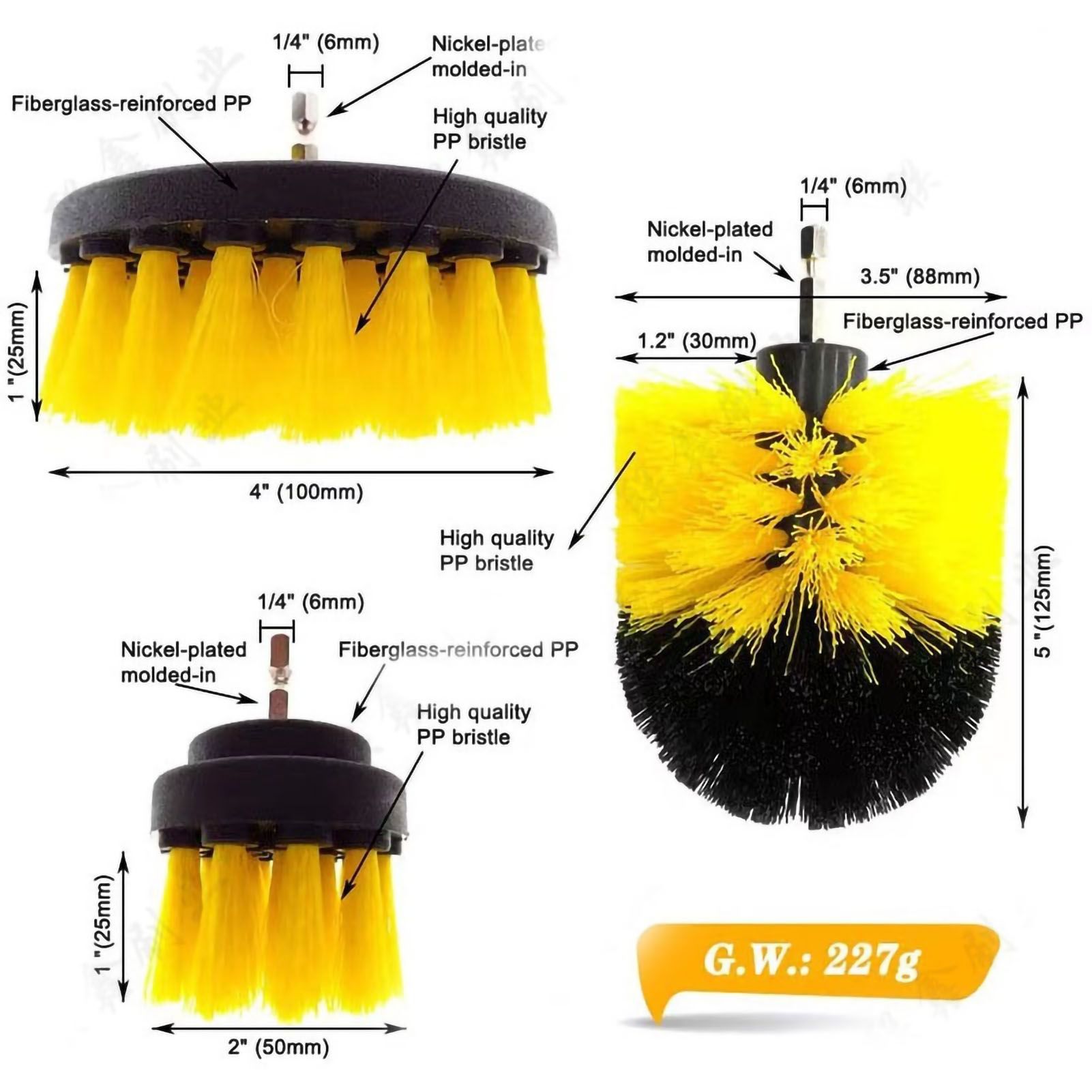 Electric Drill Brush Head Labor Saving Efficient Drill Brush Attachment Set for Kitchen Bathroom Yellow 4 Piece Set - Image 2