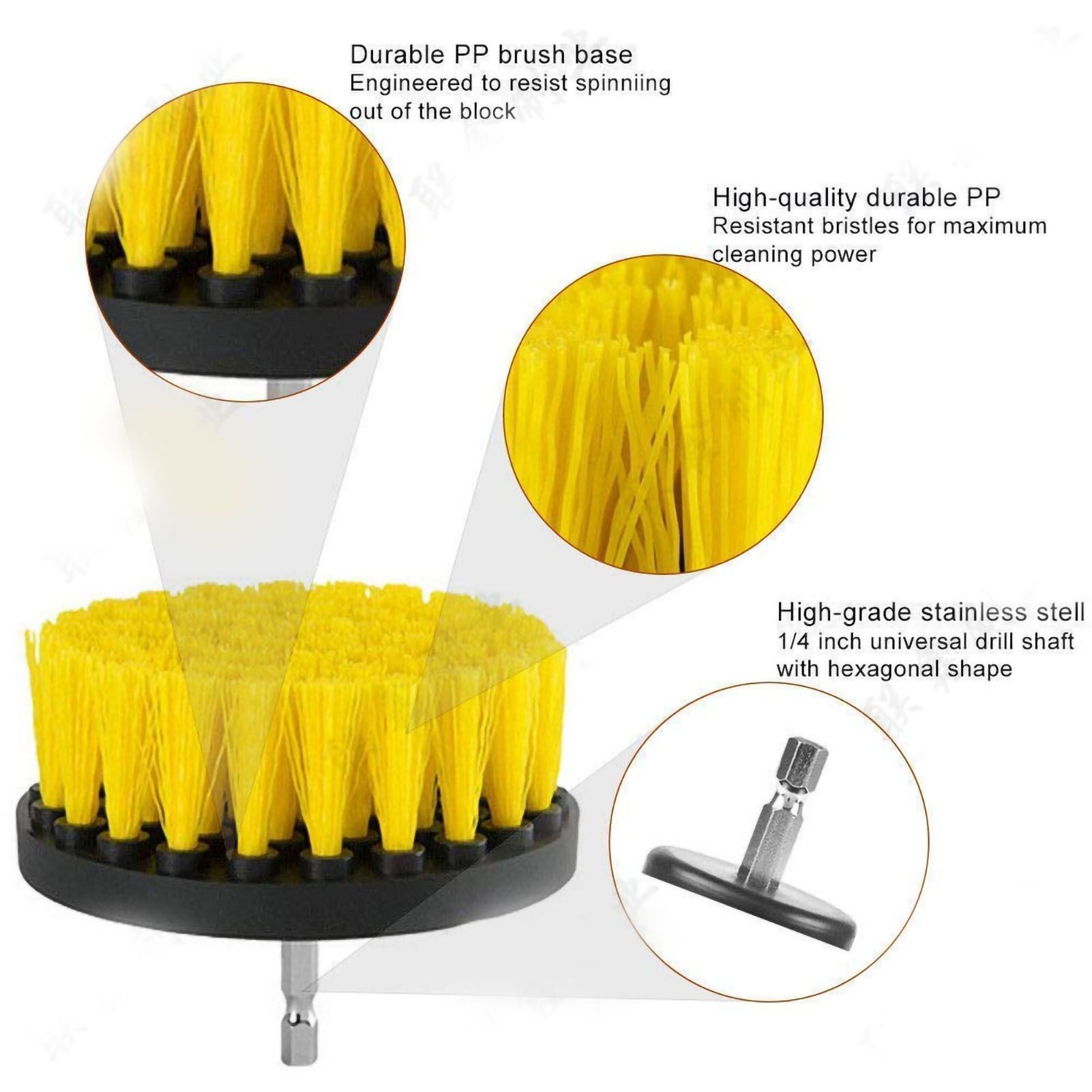 Electric Drill Brush Head Labor Saving Efficient Drill Brush Attachment Set for Kitchen Bathroom Yellow 4 Piece Set - Image 3