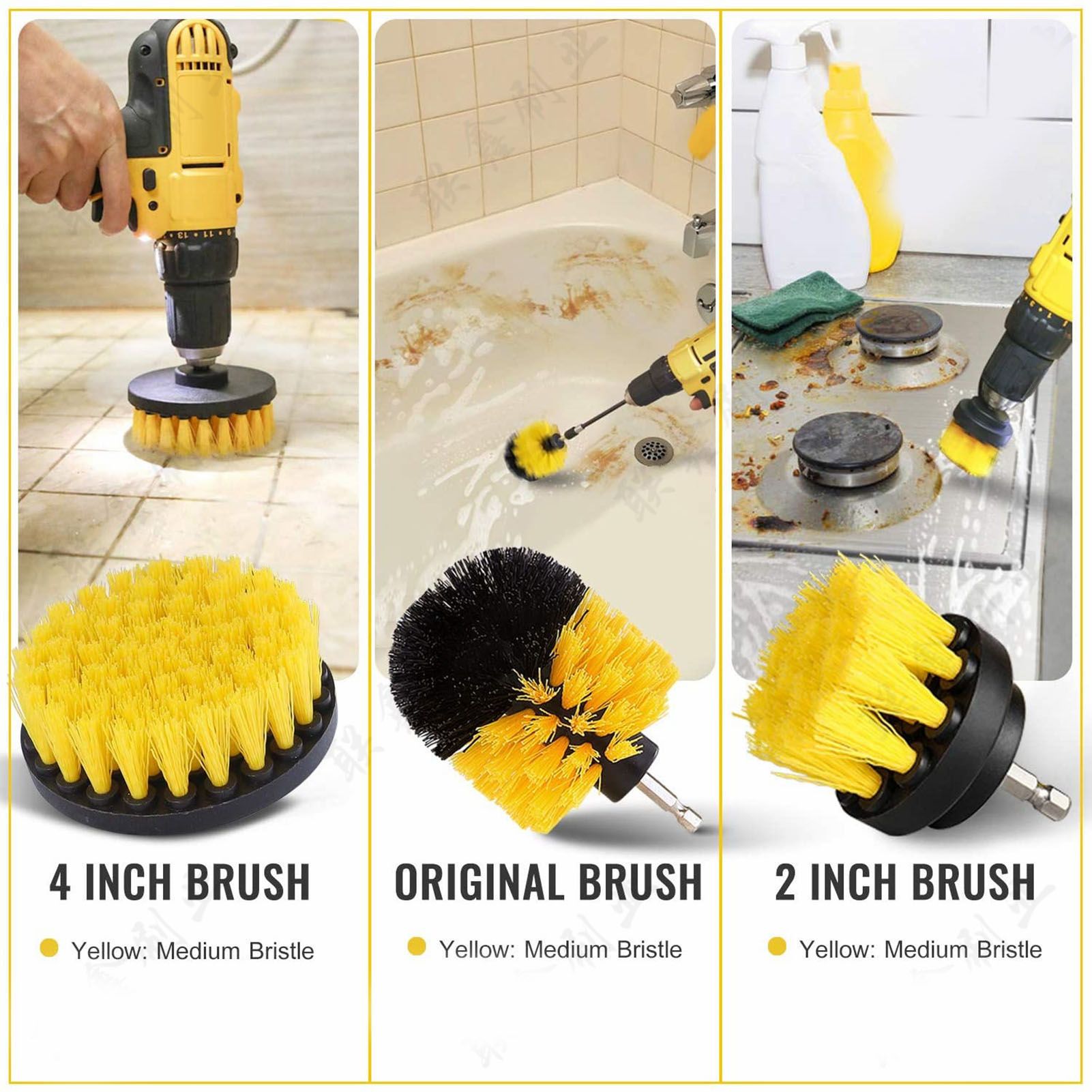 Electric Drill Brush Head Labor Saving Efficient Drill Brush Attachment Set for Kitchen Bathroom Yellow 4 Piece Set - Image 5