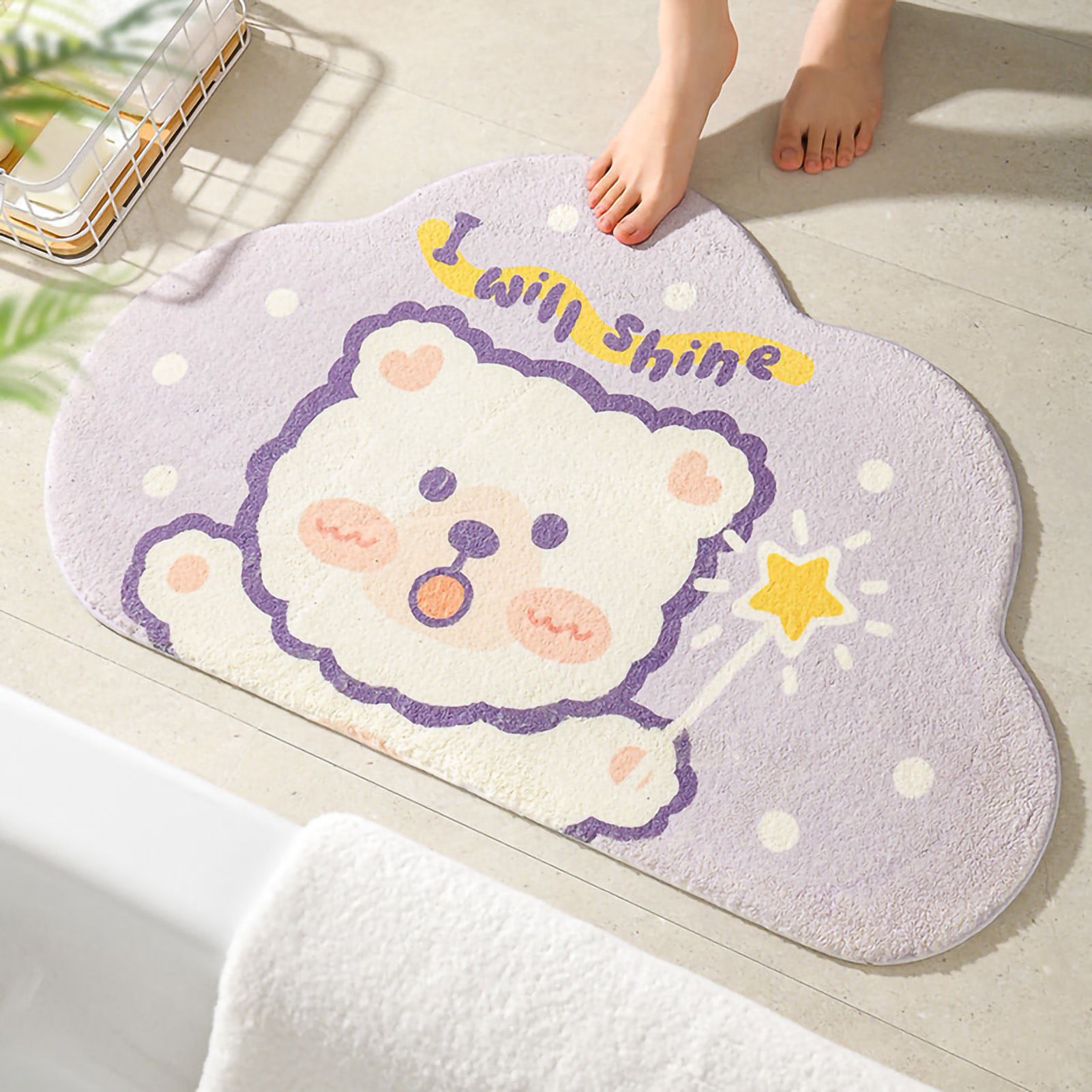 Cute Bathroom Mat Minimalist Water Absorption Skid Resistant Bath Quick Dry Floor Mat for Home Light Up Bear 50X80cm / 19.7x31.5in - Image 1