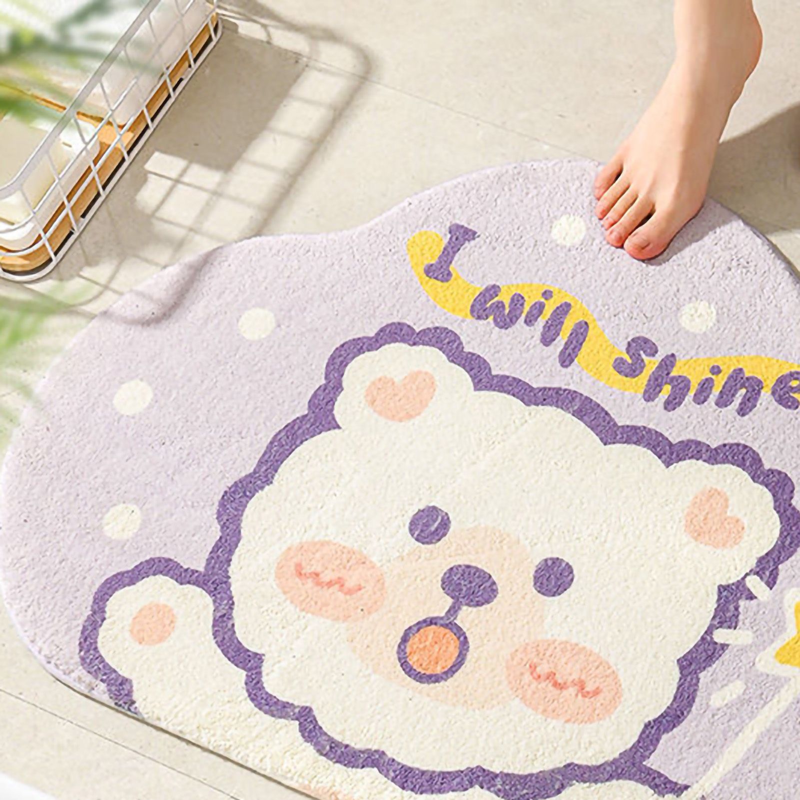 Cute Bathroom Mat Minimalist Water Absorption Skid Resistant Bath Quick Dry Floor Mat for Home Light Up Bear 50X80cm / 19.7x31.5in - Image 2