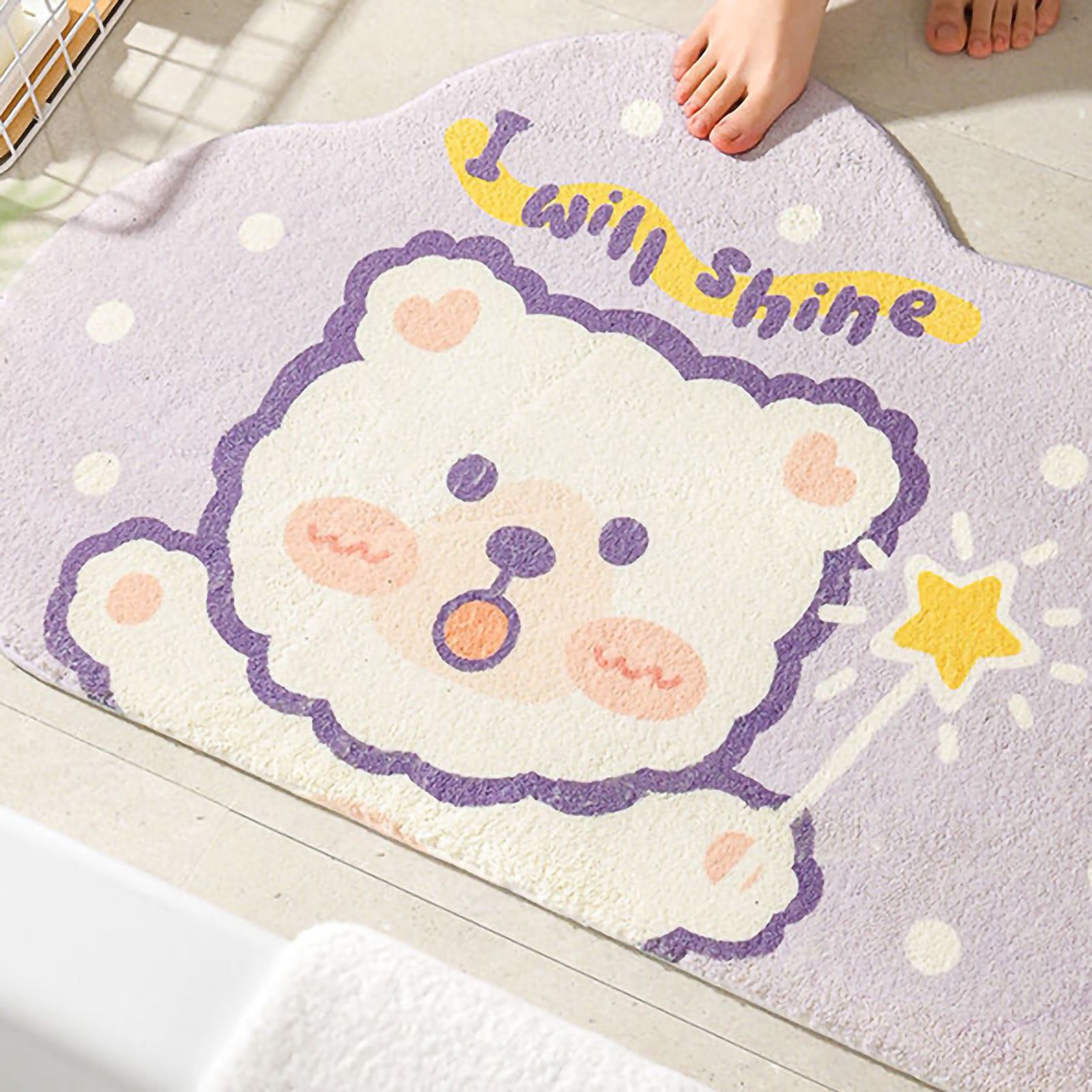 Cute Bathroom Mat Minimalist Water Absorption Skid Resistant Bath Quick Dry Floor Mat for Home Light Up Bear 50X80cm / 19.7x31.5in - Image 4