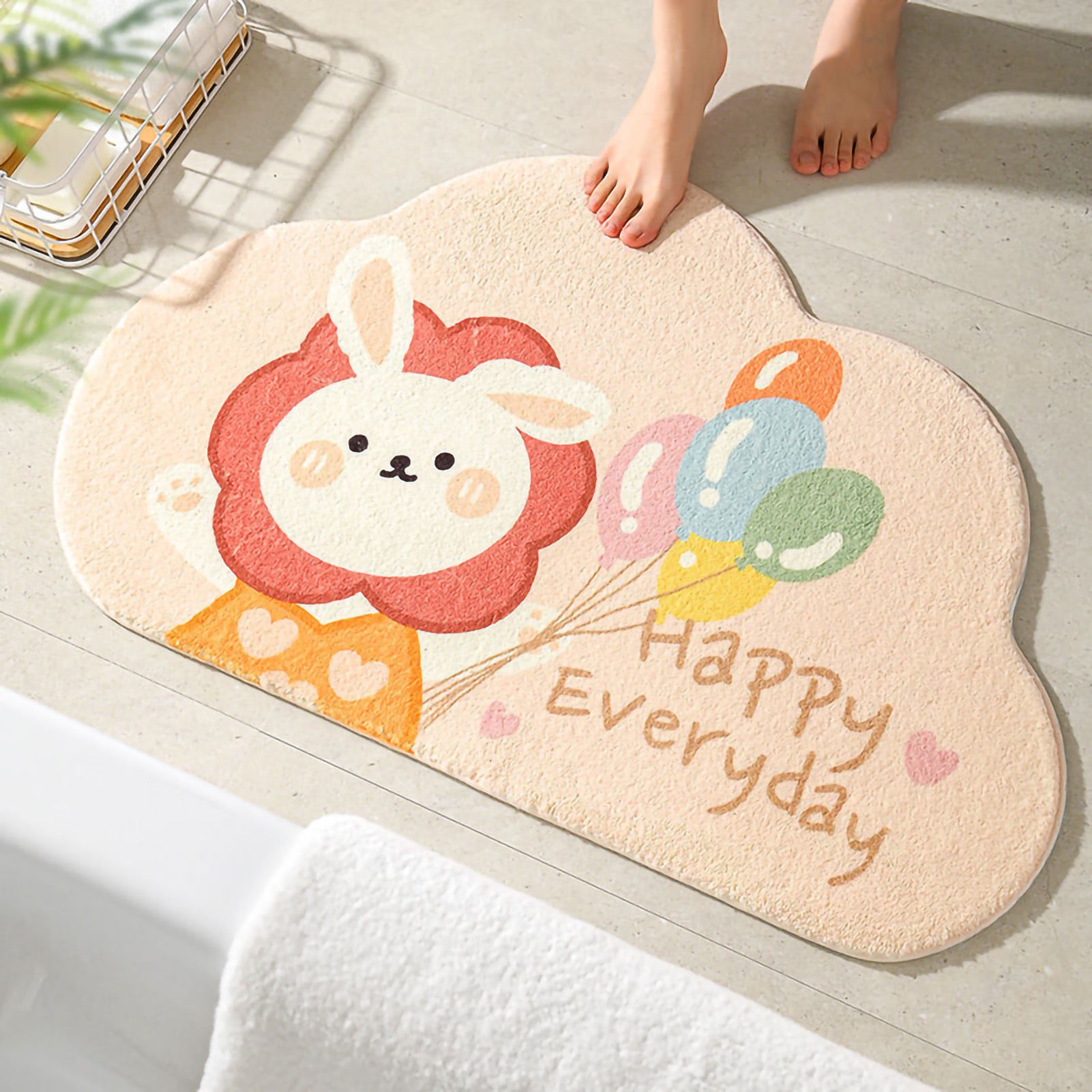 Cute Bathroom Mat Minimalist Water Absorption Skid Resistant Bath Quick Dry Floor Mat for Home Balloon Rabbit 40X60cm / 15.7x23.6in - Image 1