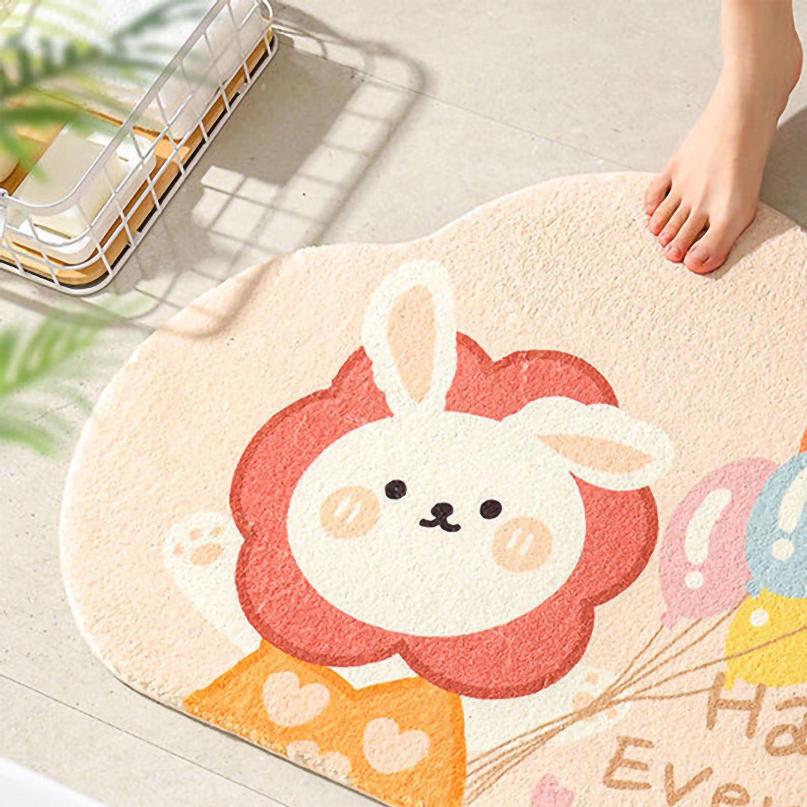 Cute Bathroom Mat Minimalist Water Absorption Skid Resistant Bath Quick Dry Floor Mat for Home Balloon Rabbit 40X60cm / 15.7x23.6in - Image 2