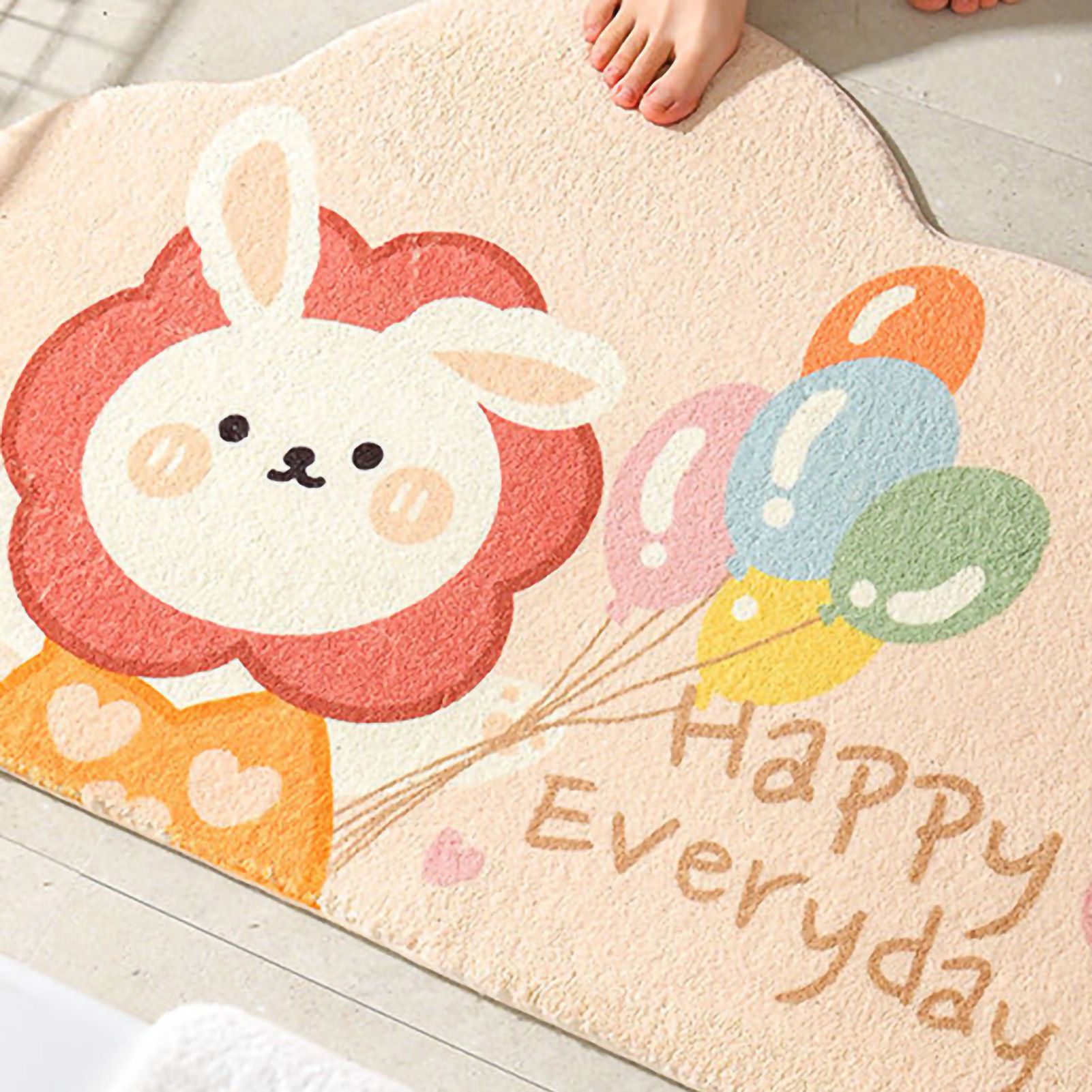 Cute Bathroom Mat Minimalist Water Absorption Skid Resistant Bath Quick Dry Floor Mat for Home Balloon Rabbit 40X60cm / 15.7x23.6in - Image 3