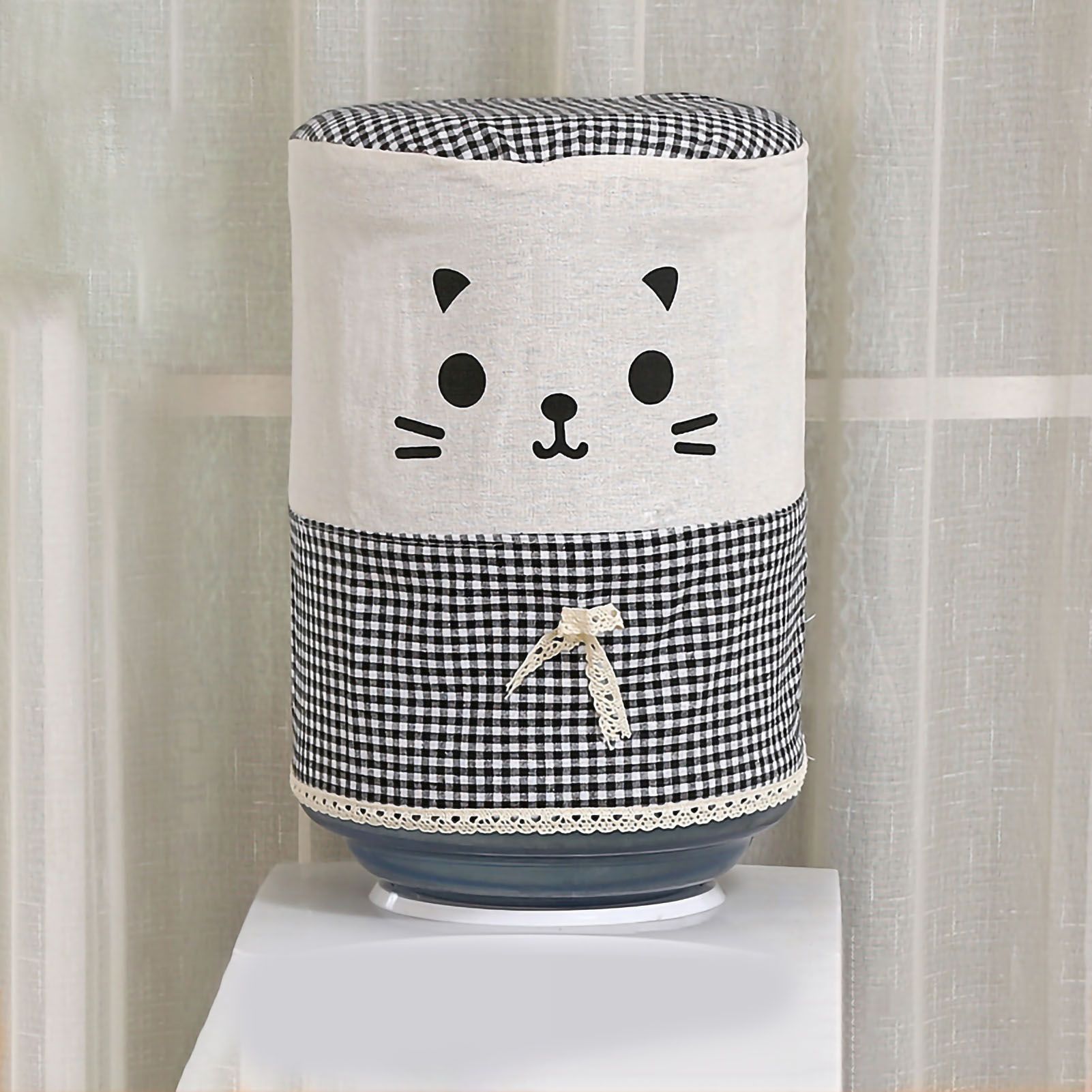 Water Dispenser Bucket Cover Reusable Water Dispenser Barrel Dust Cover Cute for Home Office Cat Black Height 34cm/13.39in X Diameter 28cm/11.02in - Image 1
