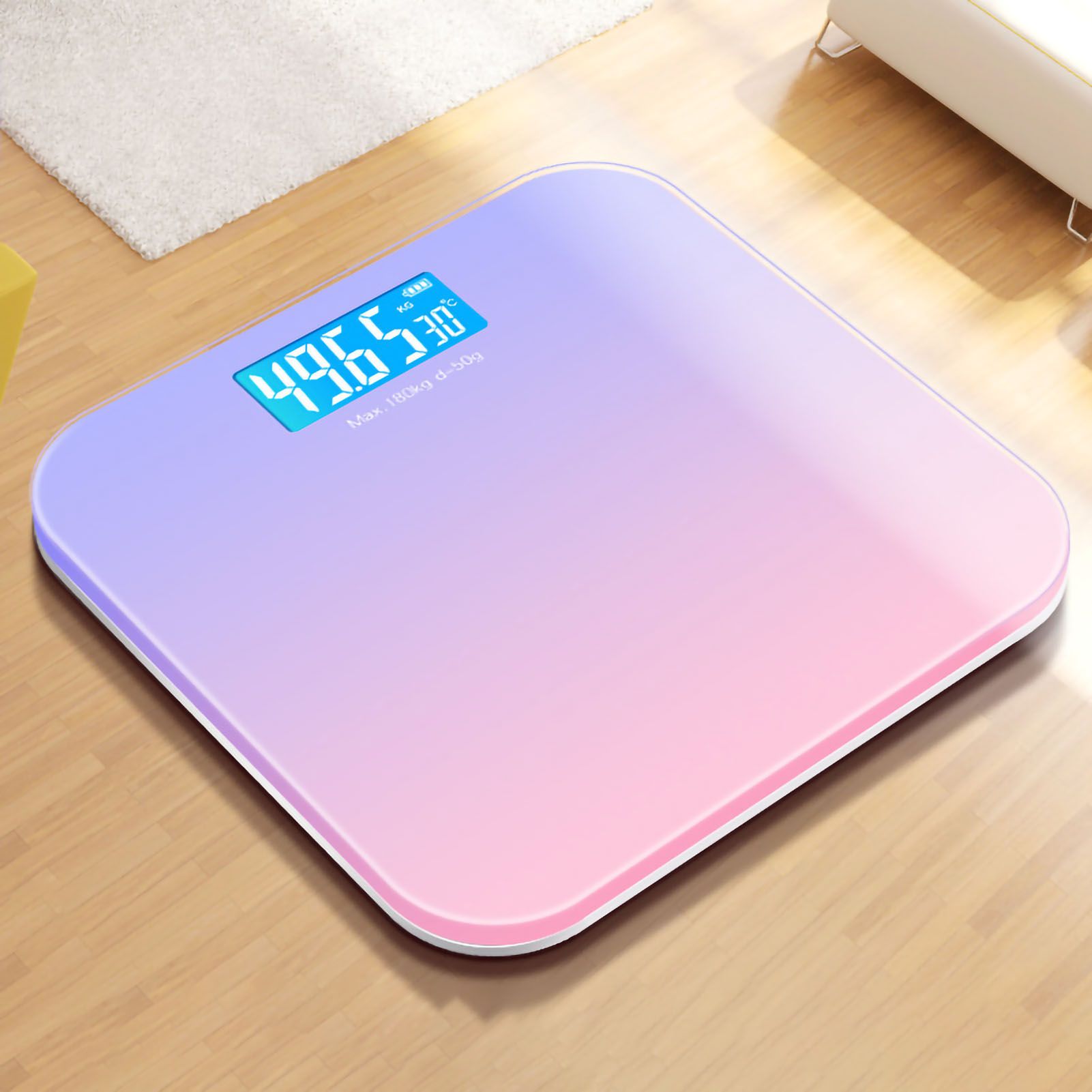 Digital Weight Scale Tempered Glass Smart Accurate Measurement Digital Weight Scale for Home Use LCD Gradient Purple 26x26cm / 10.2x10.2in Battery Model - Image 1