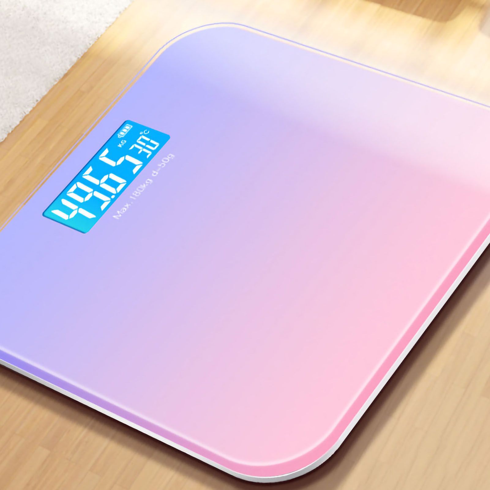 Digital Weight Scale Tempered Glass Smart Accurate Measurement Digital Weight Scale for Home Use LCD Gradient Purple 26x26cm / 10.2x10.2in Battery Model - Image 2