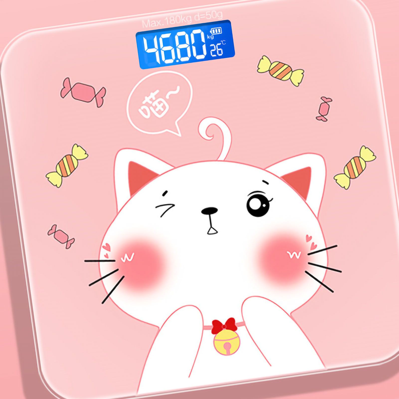 Digital Weight Scale Tempered Glass Smart Accurate Measurement Digital Weight Scale for Home Use LCD Candy Cat 26x26cm / 10.2x10.2in Battery Model - Image 2