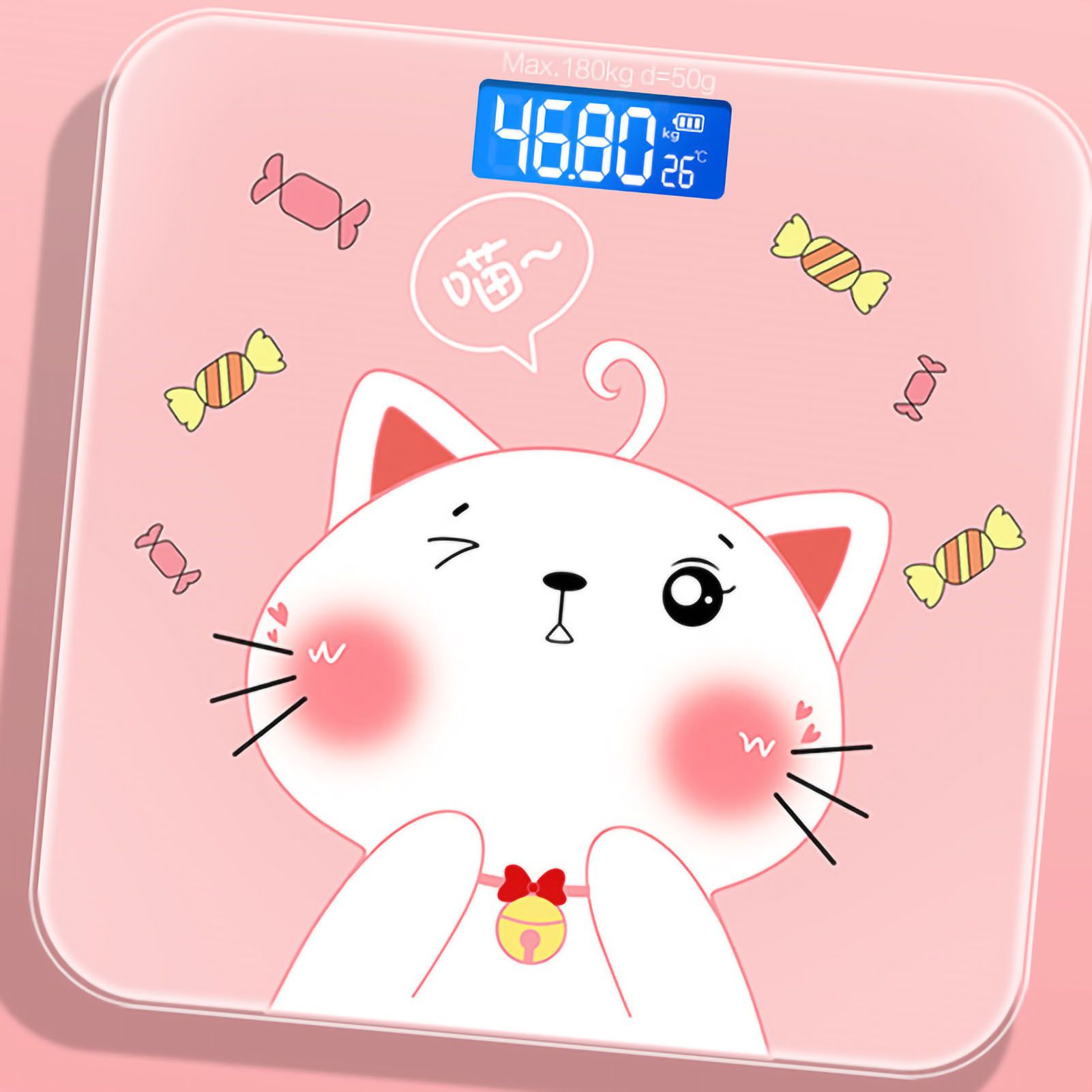 Digital Weight Scale Tempered Glass Smart Accurate Measurement Digital Weight Scale for Home Use LCD Candy Cat 26x26cm / 10.2x10.2in Battery Model - Image 5