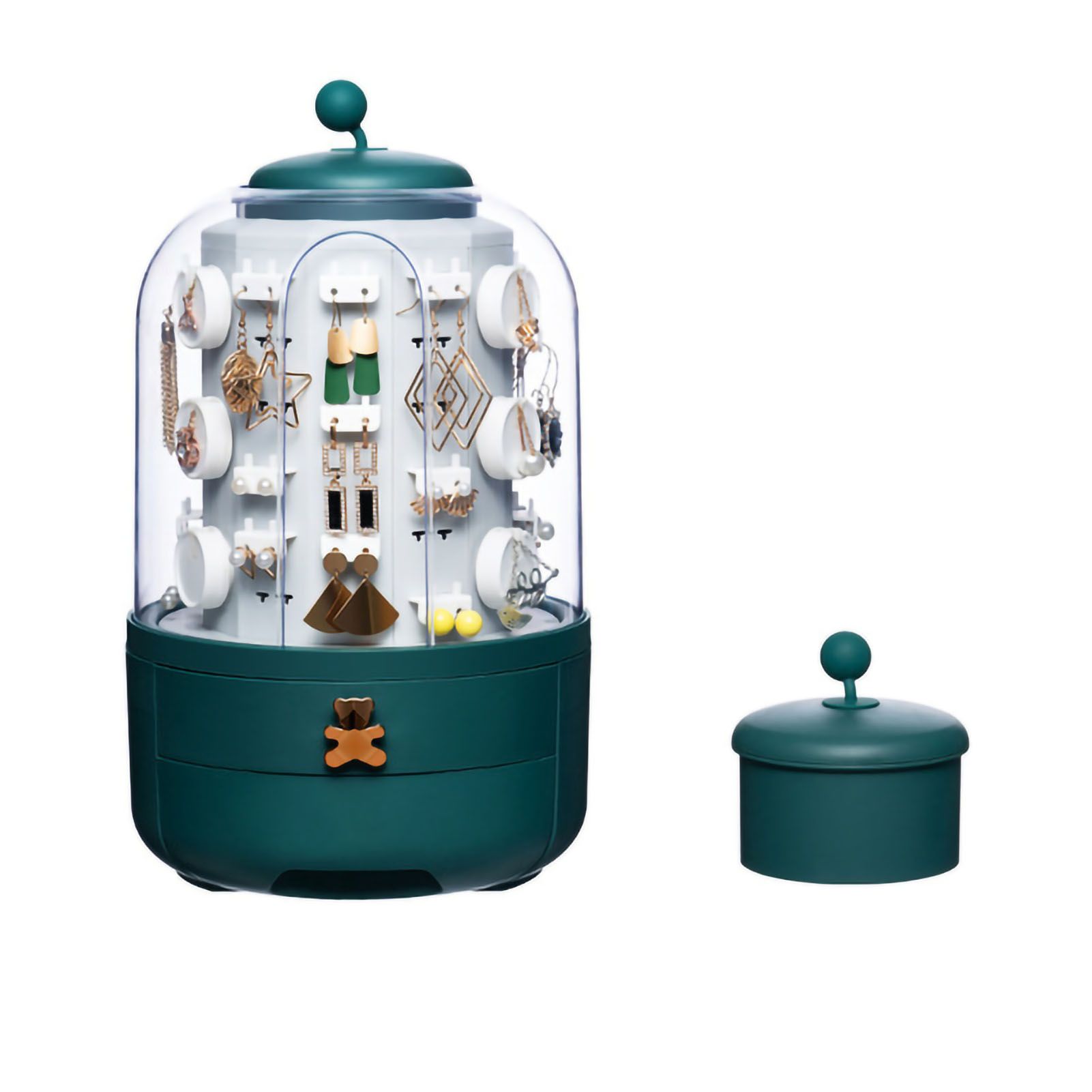 Jewelry Storage Box Table Dustproof Classification Large Capacity Earring Holder Stand for Women Standard Edition Green - Image 1
