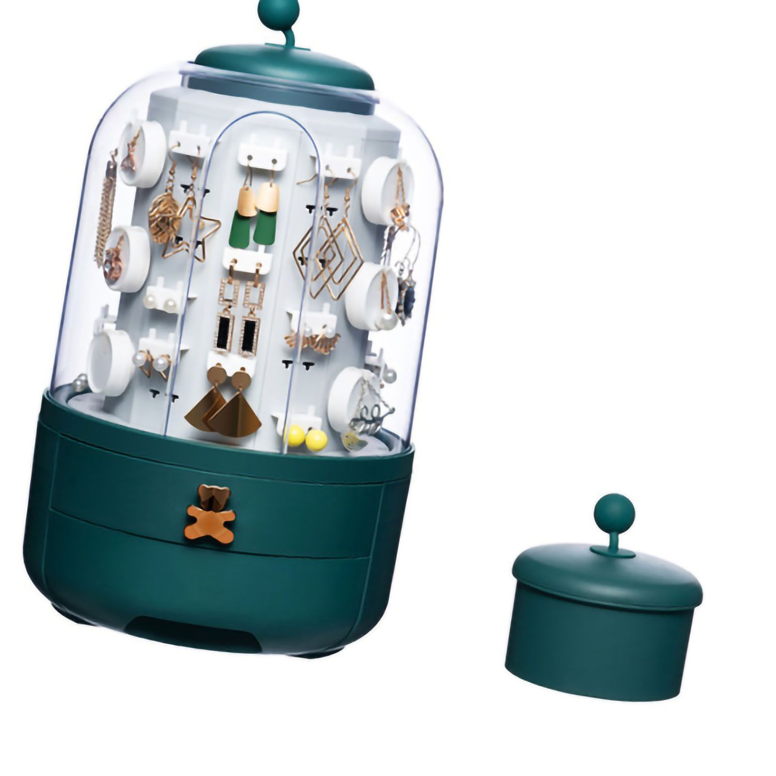 Jewelry Storage Box Table Dustproof Classification Large Capacity Earring Holder Stand for Women Standard Edition Green - Image 2