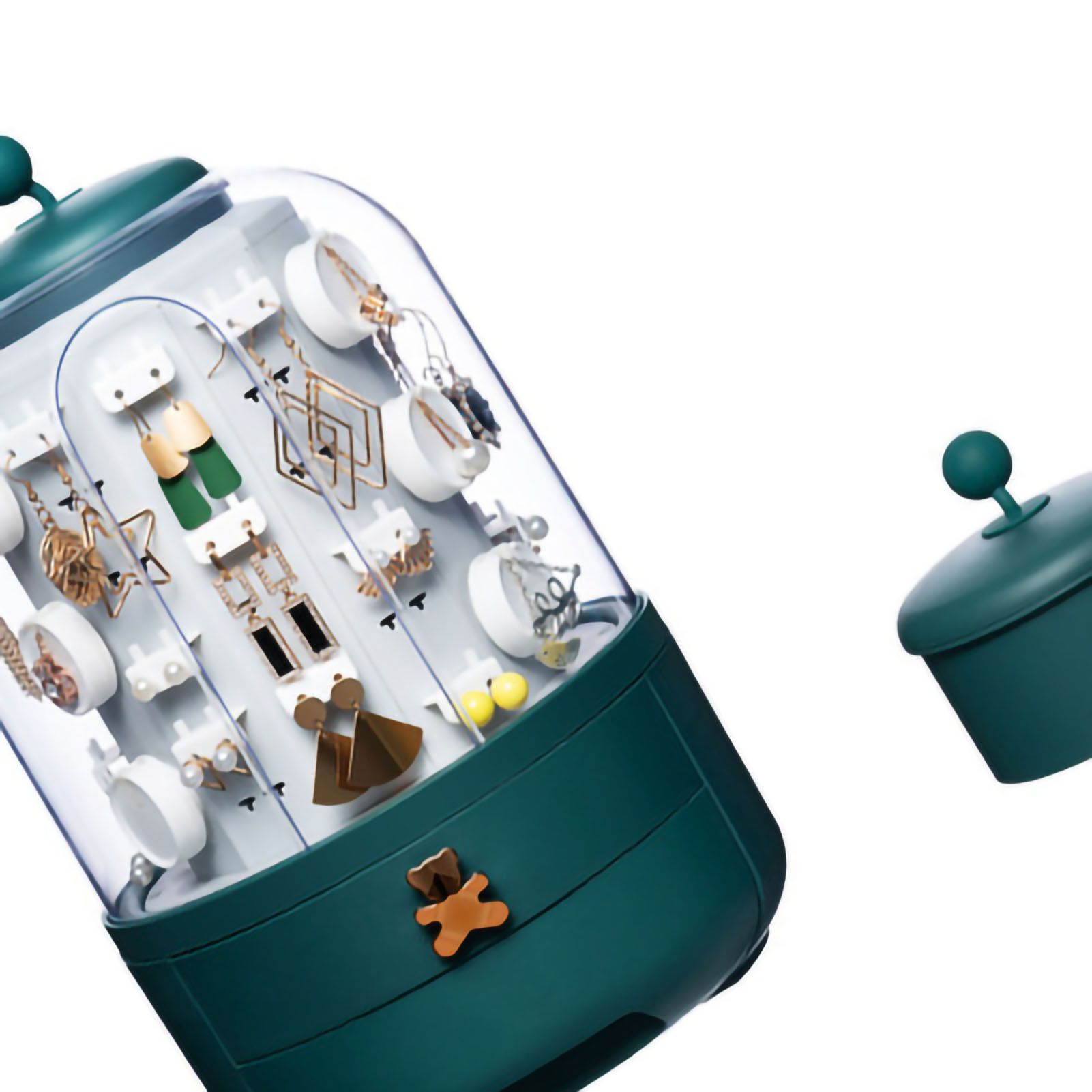 Jewelry Storage Box Table Dustproof Classification Large Capacity Earring Holder Stand for Women Standard Edition Green - Image 3