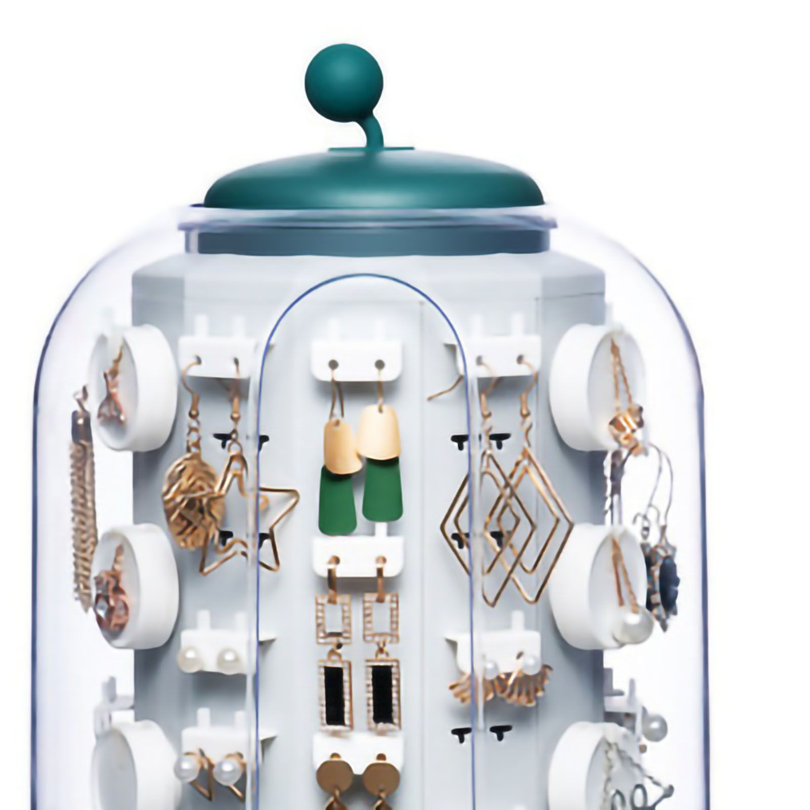 Jewelry Storage Box Table Dustproof Classification Large Capacity Earring Holder Stand for Women Standard Edition Green - Image 4