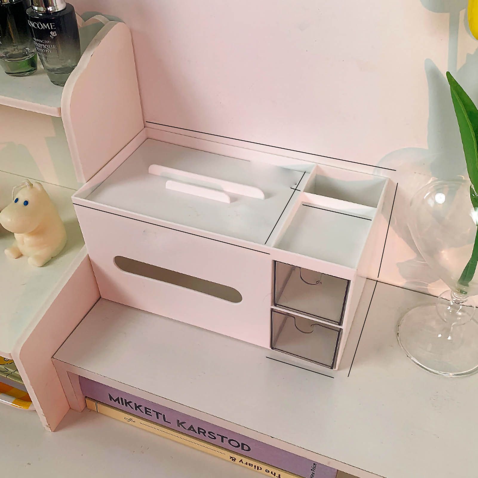 Cosmetics Storage Box Tabletop Tissue Box Lovely Decorative Paper Basket Desktop Makeup Organizer for Bedroom Dormitory White - Image 1