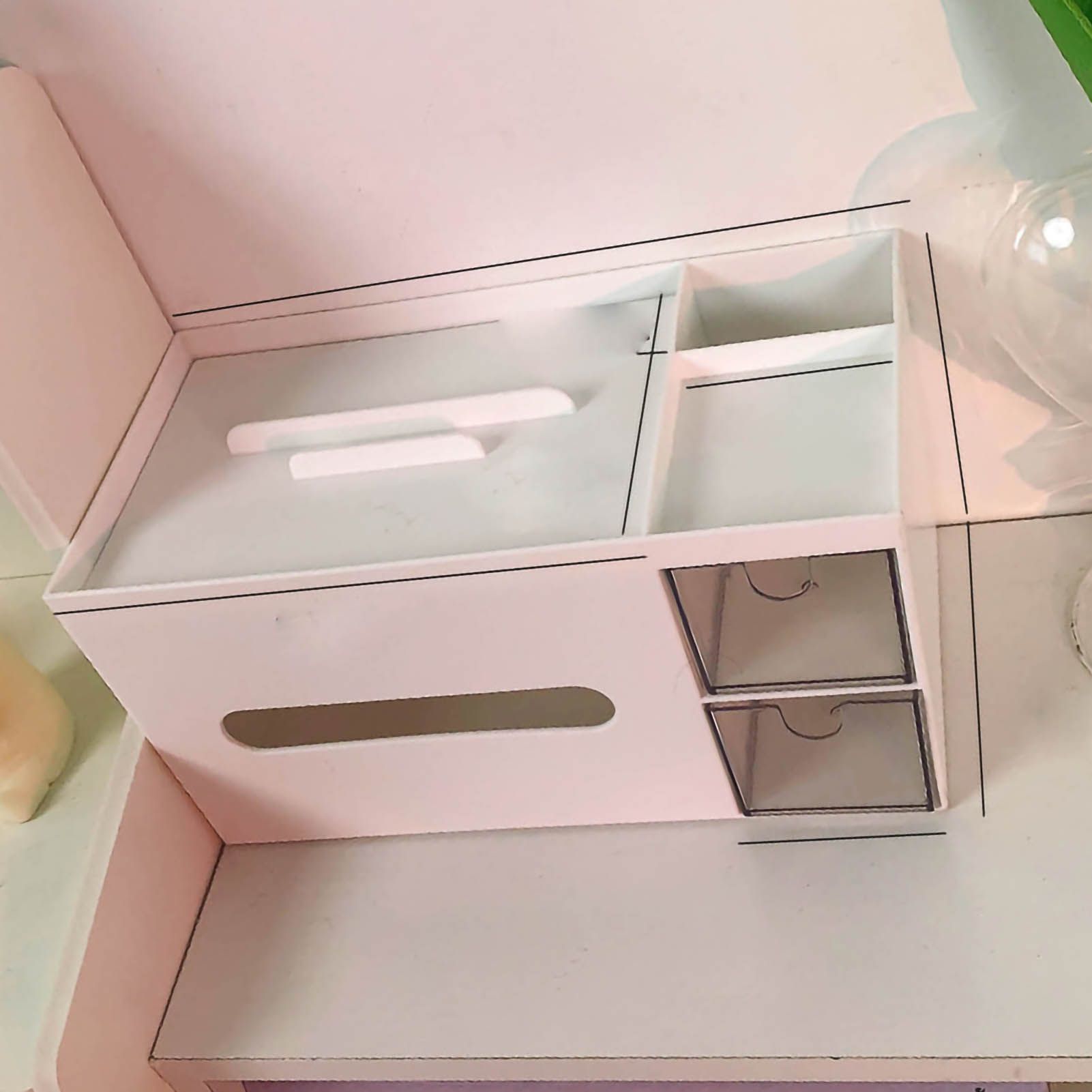 Cosmetics Storage Box Tabletop Tissue Box Lovely Decorative Paper Basket Desktop Makeup Organizer for Bedroom Dormitory White - Image 2