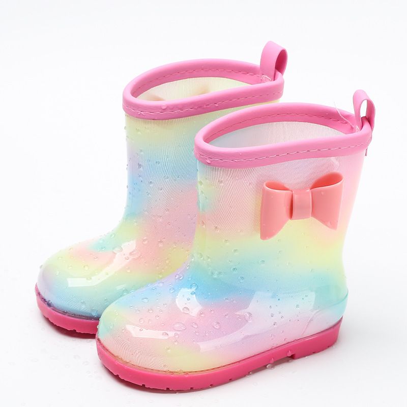 1 Pair Kids Rain Boots Four Seasons Universal Children's Rainbow Bow Non Slip Waterproof Breathable Rain Boots Pink 150mm (Inner Length 145mm) - Image 1