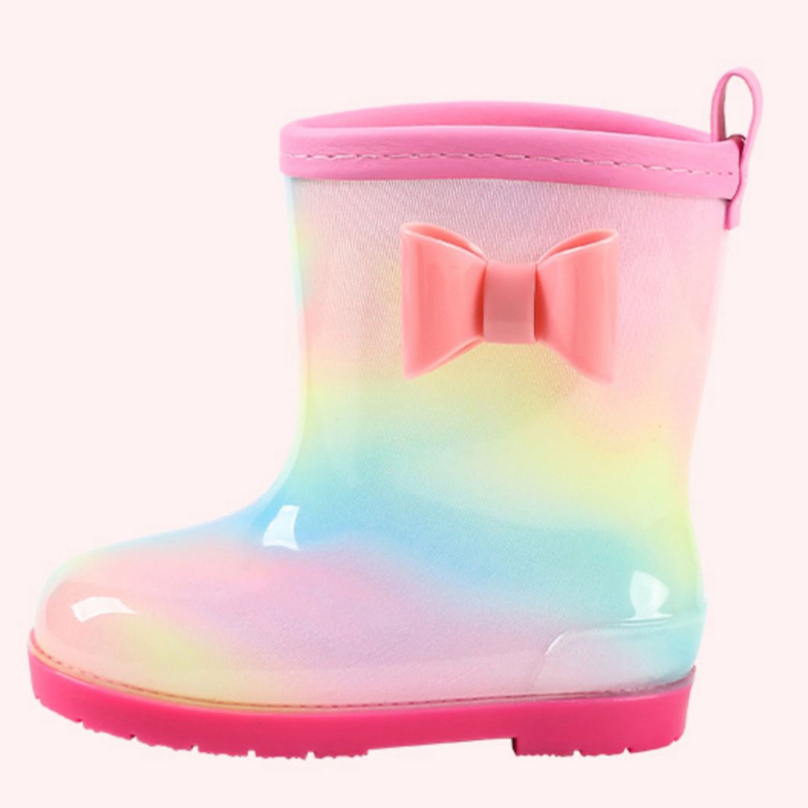 1 Pair Kids Rain Boots Four Seasons Universal Children's Rainbow Bow Non Slip Waterproof Breathable Rain Boots Pink 150mm (Inner Length 145mm) - Image 7